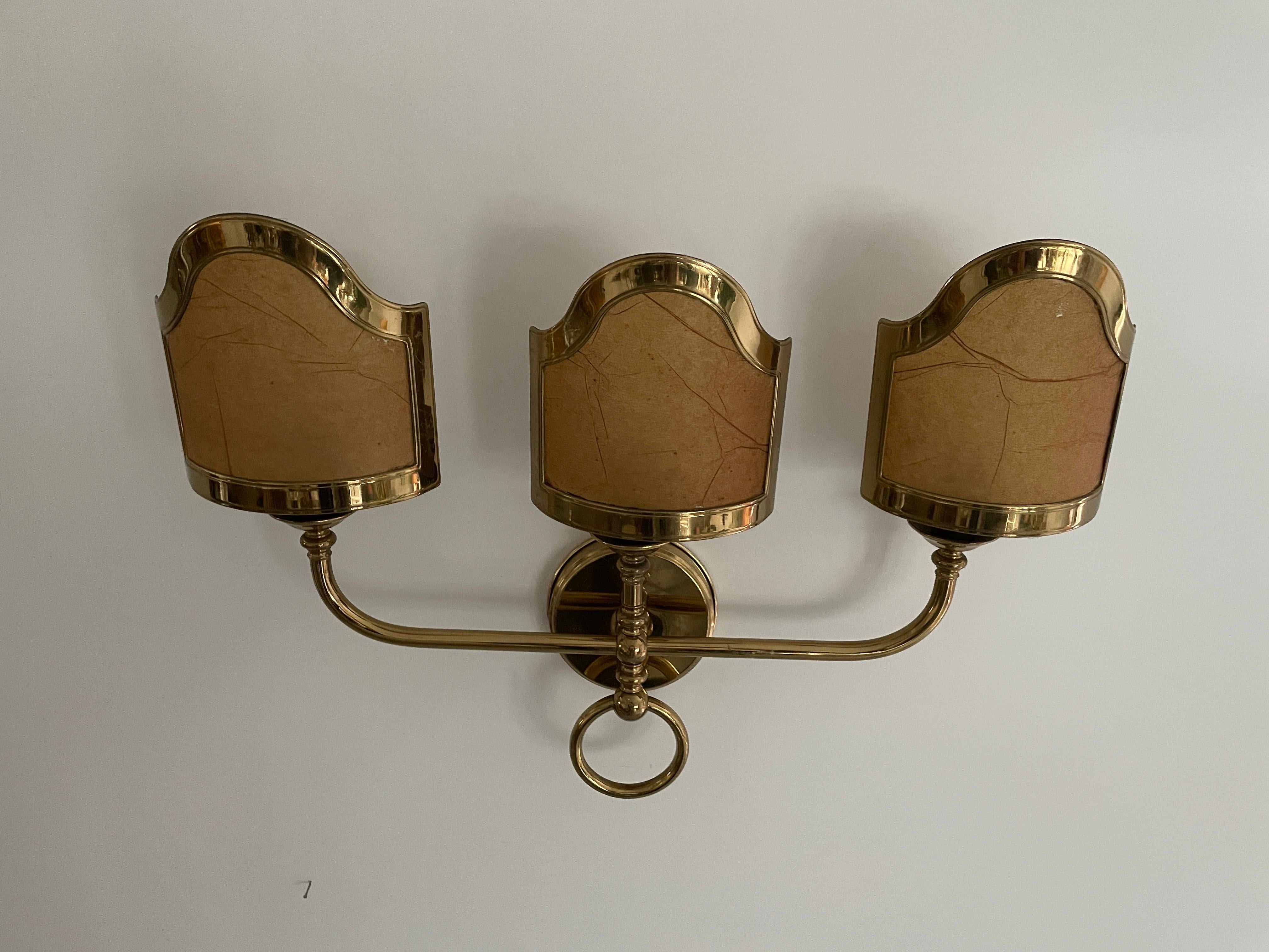 Italian Mid-century Modern Paper and Brass 3-head Sconce, 1960s, Italy