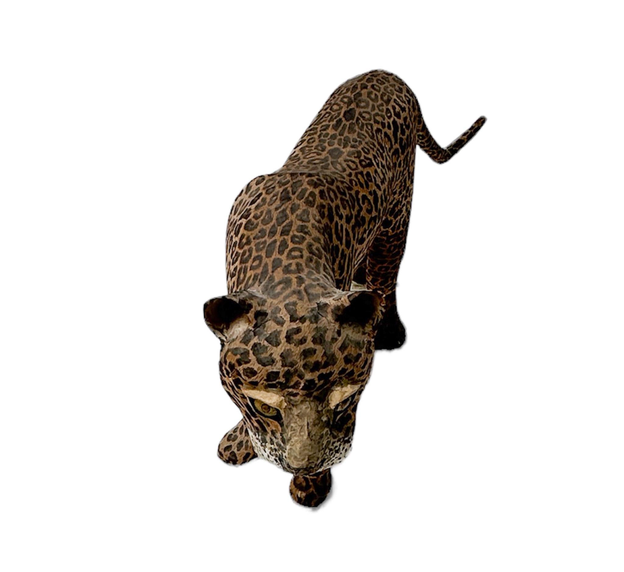 Mid-Century Modern Paper Machee Sculpture of a Leopard by Bert van Oers, 1980 In Good Condition For Sale In Amsterdam, NL