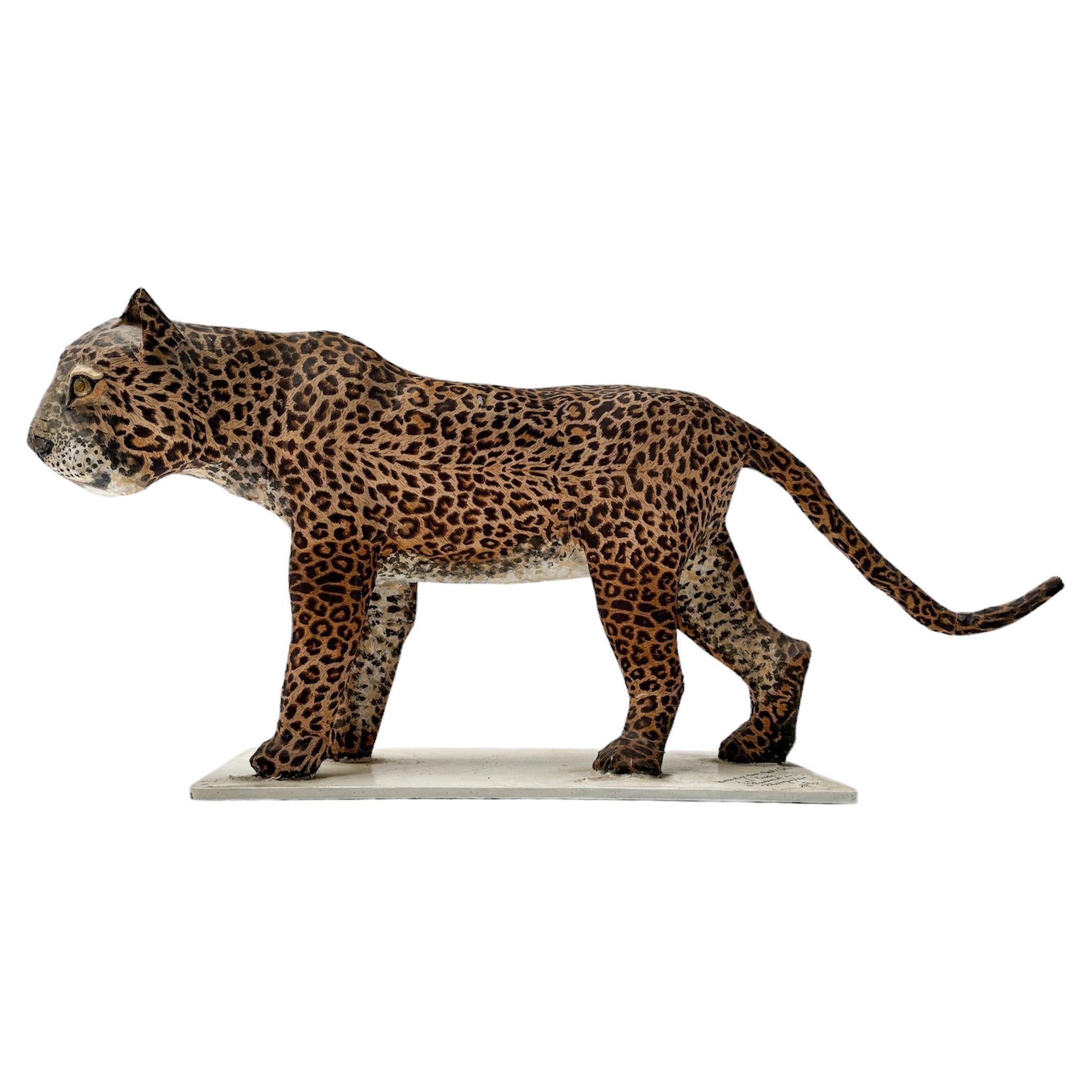 Mid-Century Modern Paper Machee Sculpture of a Leopard by Bert van Oers, 1980