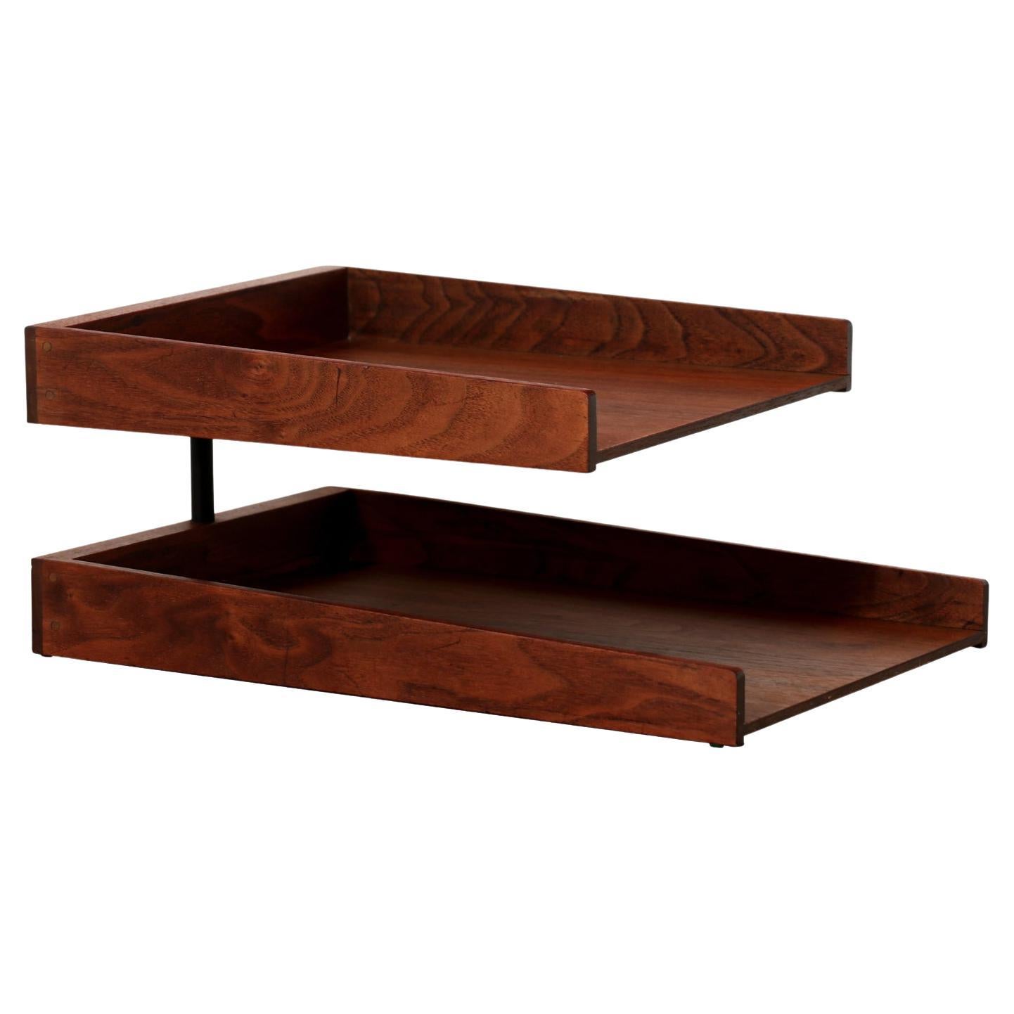 MidCentury Modern Bent Plywood Office Desk Paper Holder Tray in Walnut at 1stDibs