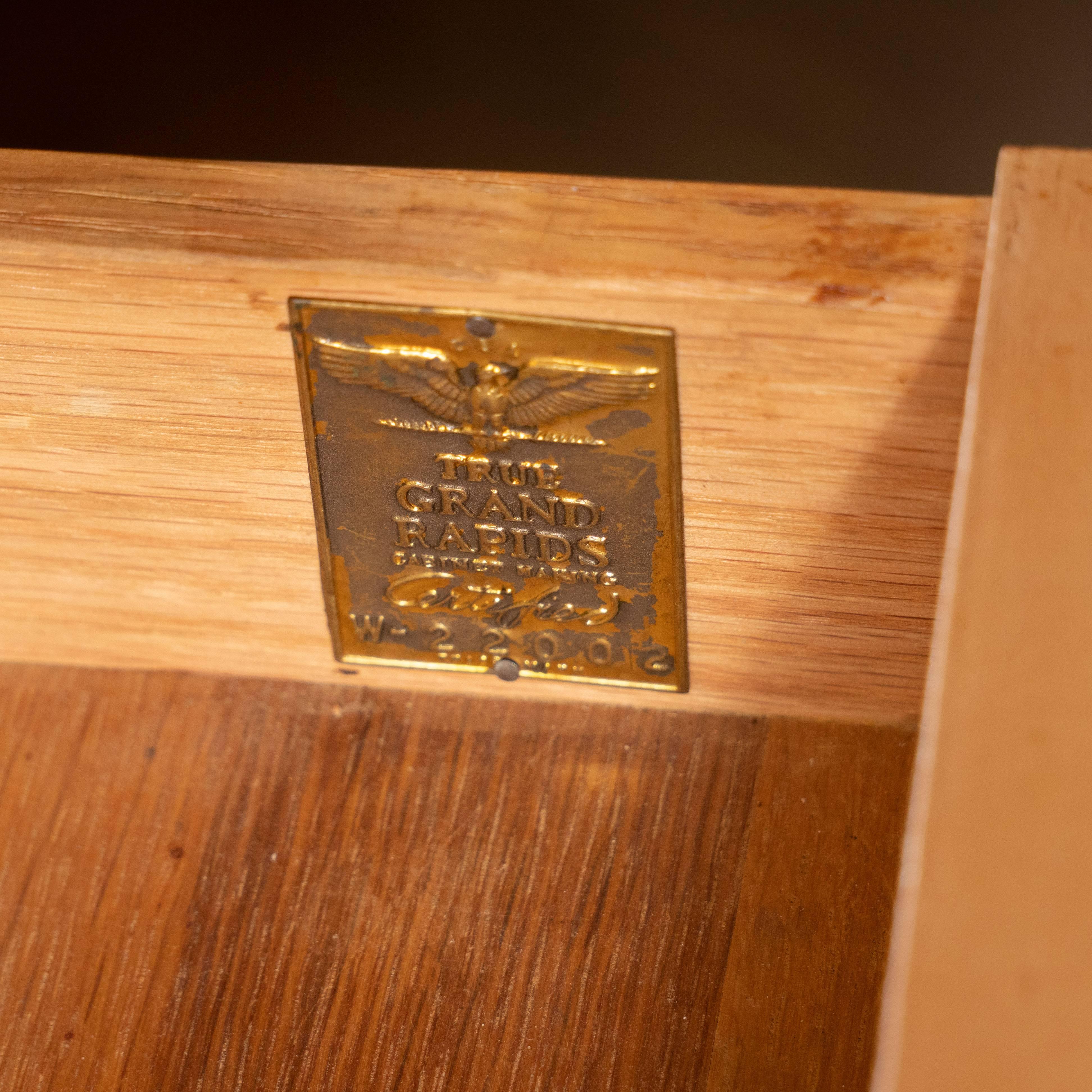 Mid-20th Century Mid-Century Modern Parchment Desk with Circular Brass Pulls by Robsjohn-Gibbings