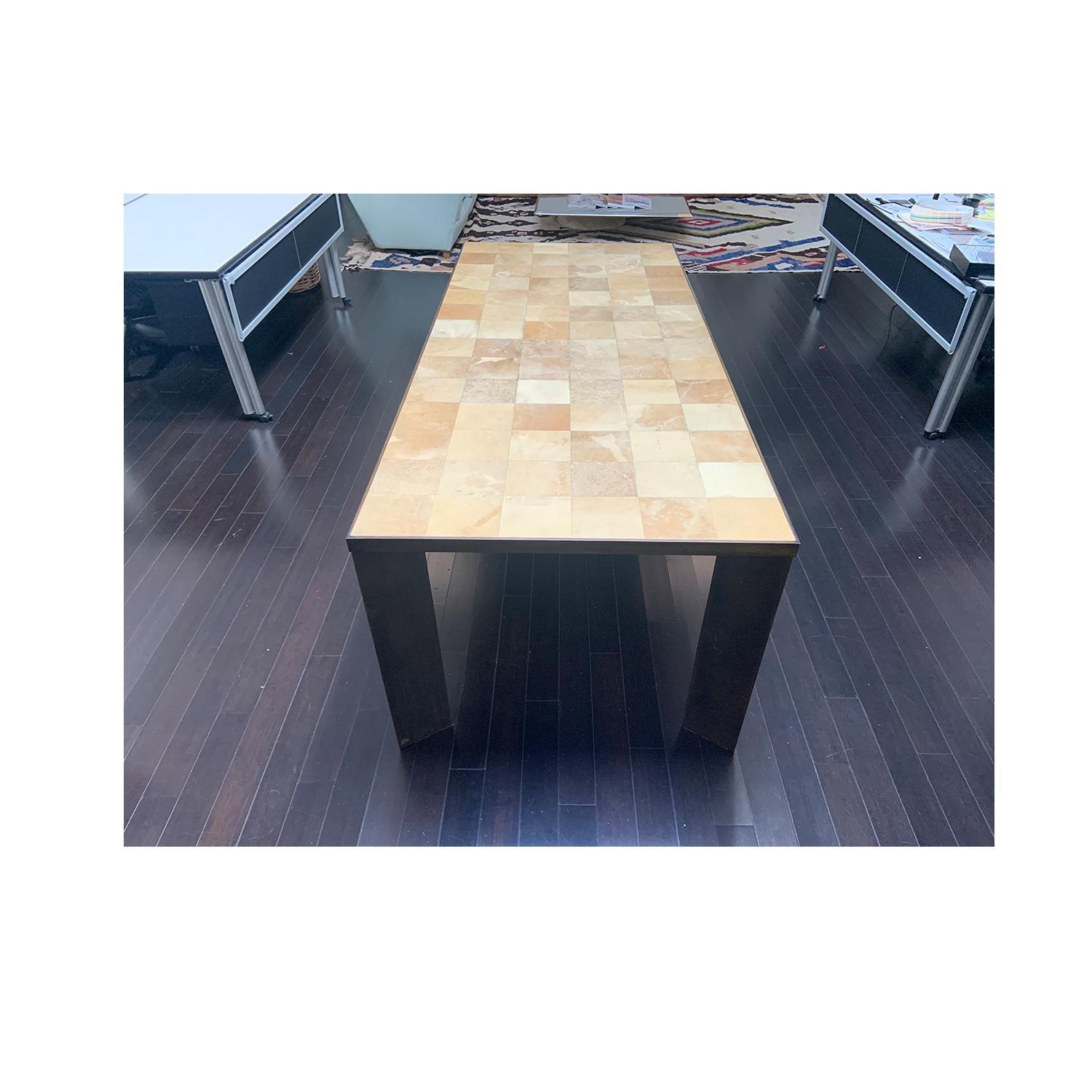 Mid-Century Modern Parchment Patchwork and Steel Dining Table For Sale 2