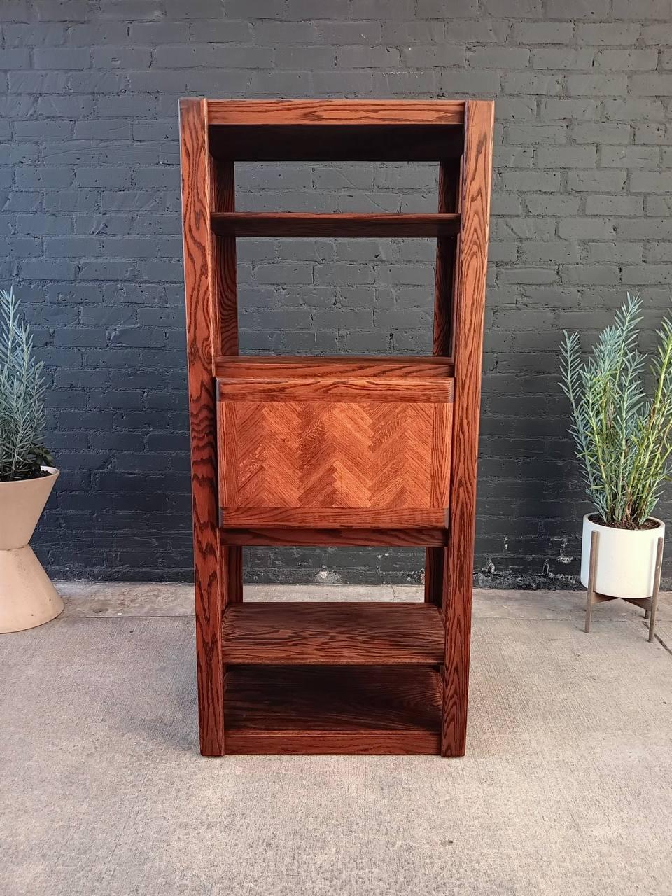 American Mid-Century Modern Parquet Oak Bookshelf Storage Unit For Sale