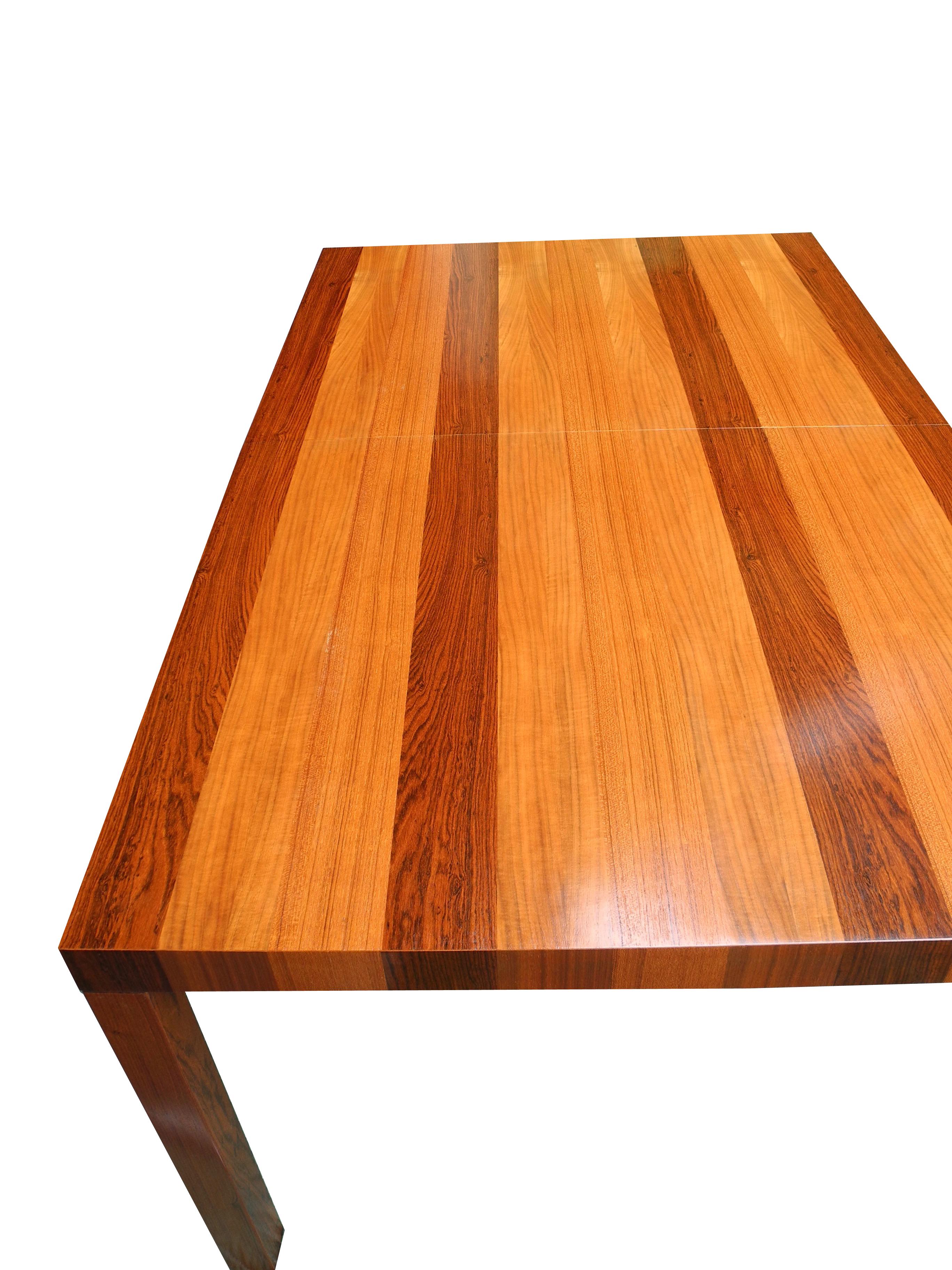Mid-Century Modern Parson Striped Table by Milo Baughman in Three Woods For Sale 4