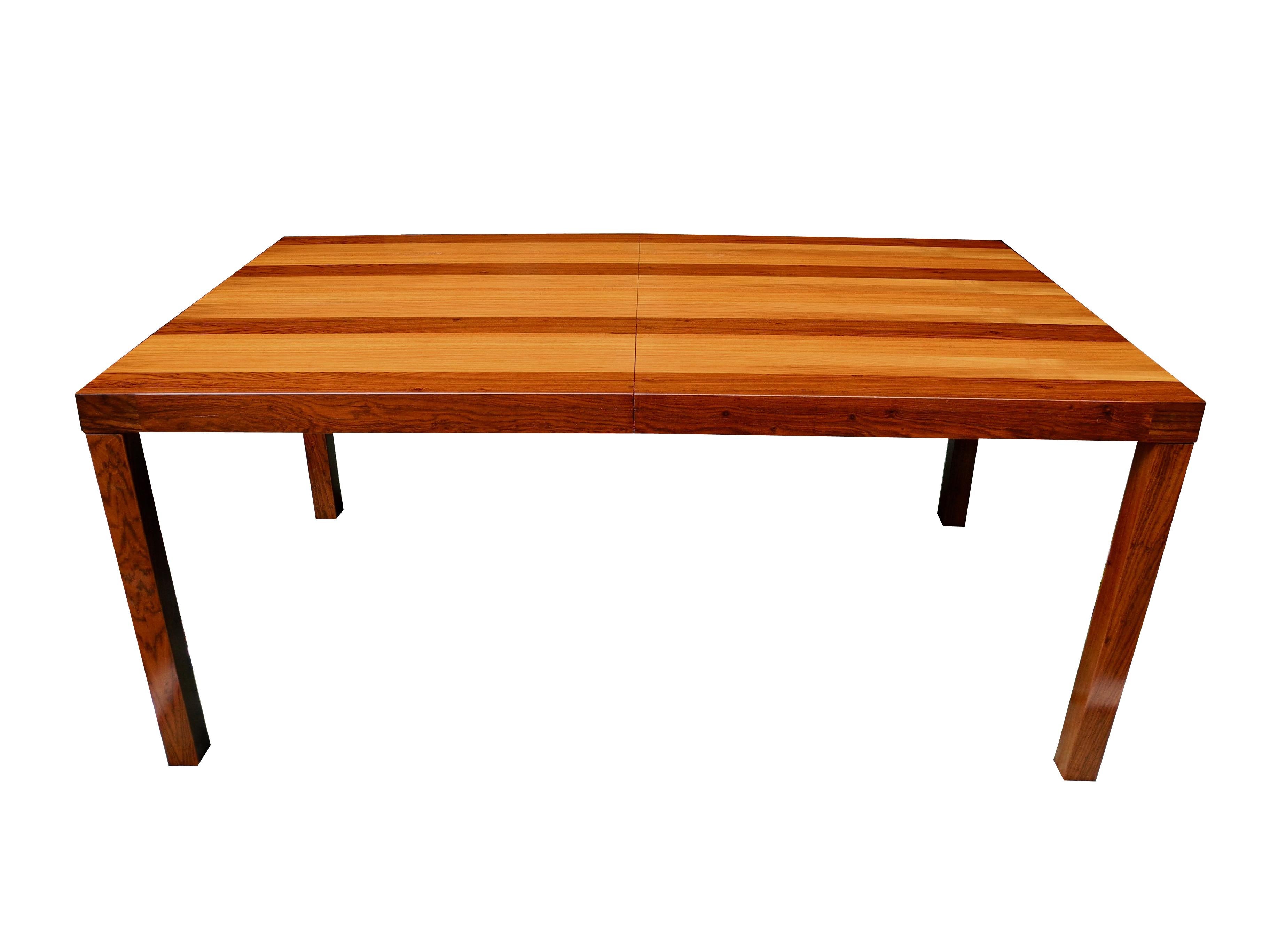 American Mid-Century Modern Parson Striped Table by Milo Baughman in Three Woods For Sale