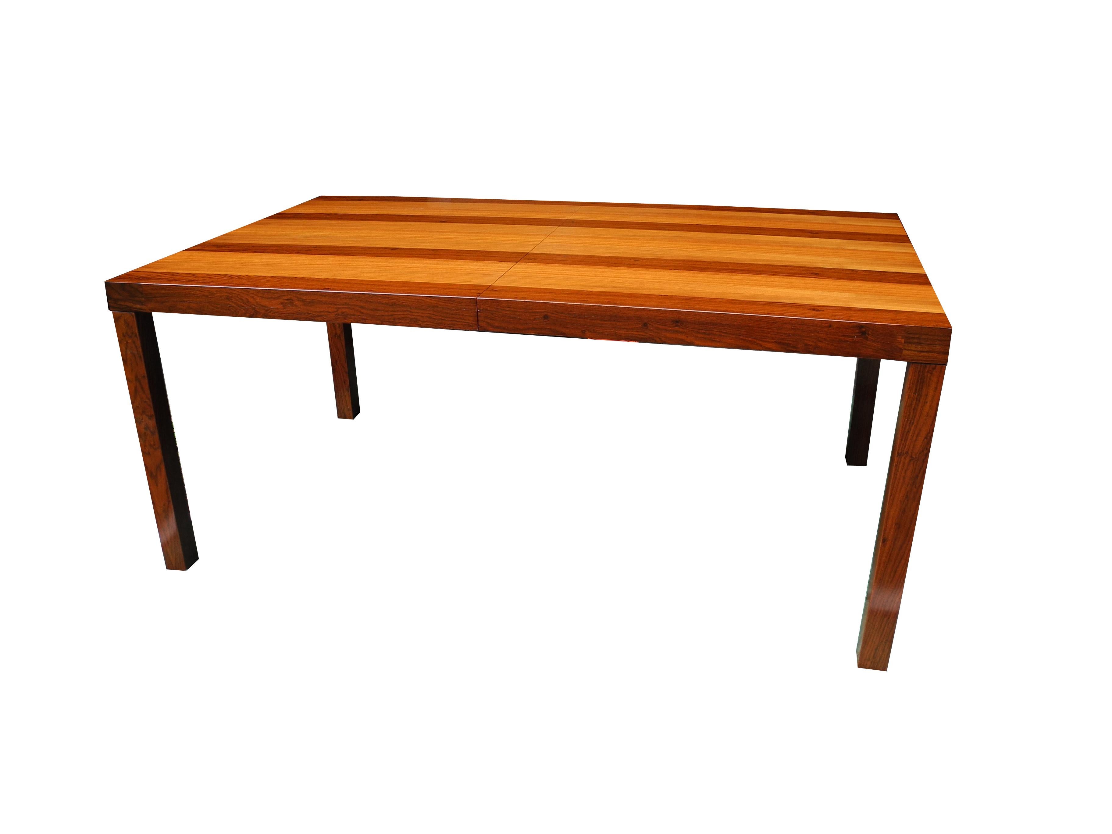 Mid-Century Modern Parson Striped Table by Milo Baughman in Three Woods In Excellent Condition For Sale In Hudson, NY