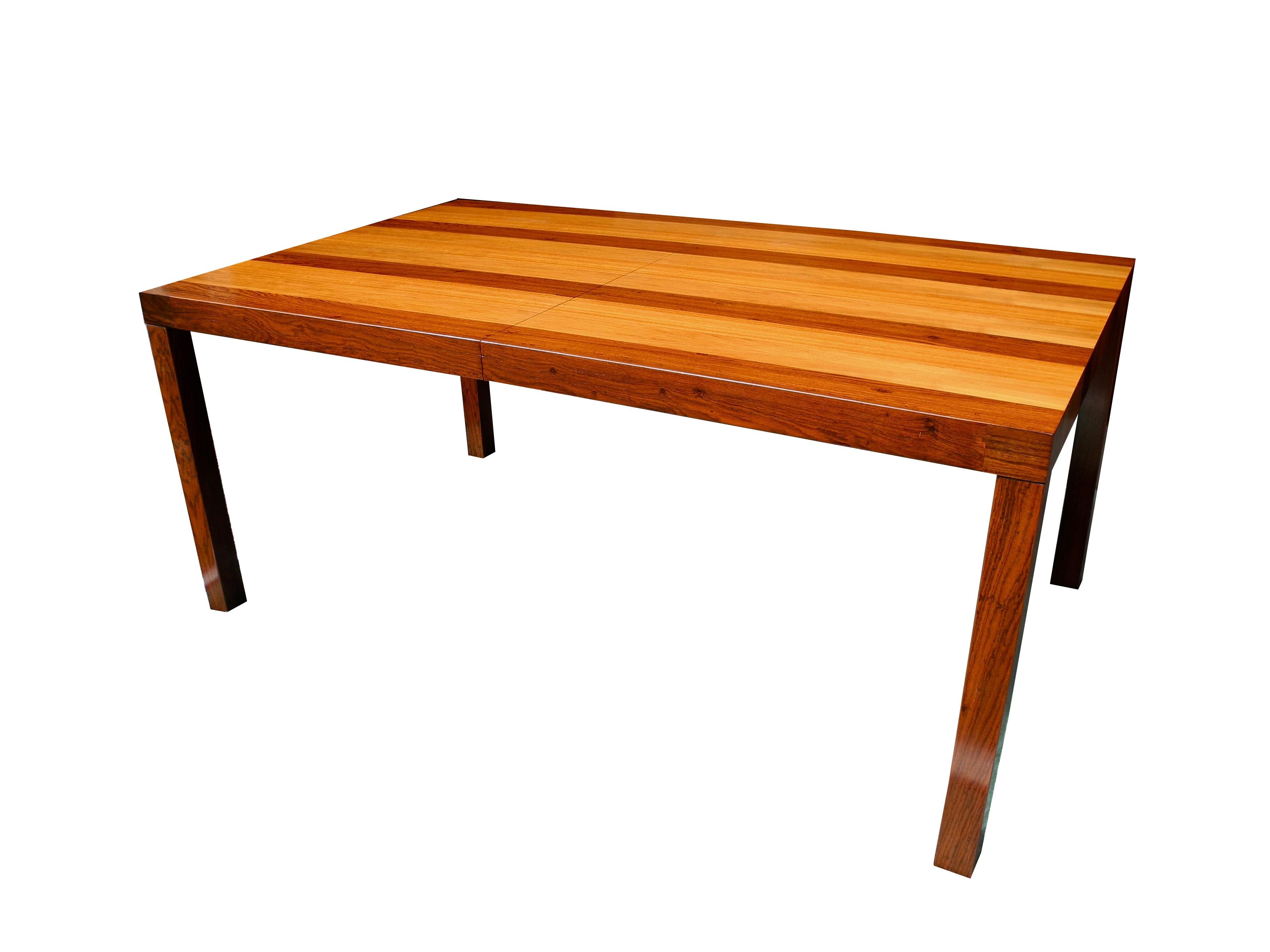 Mid-Century Modern Parson Striped Table by Milo Baughman in Three Woods For Sale 1