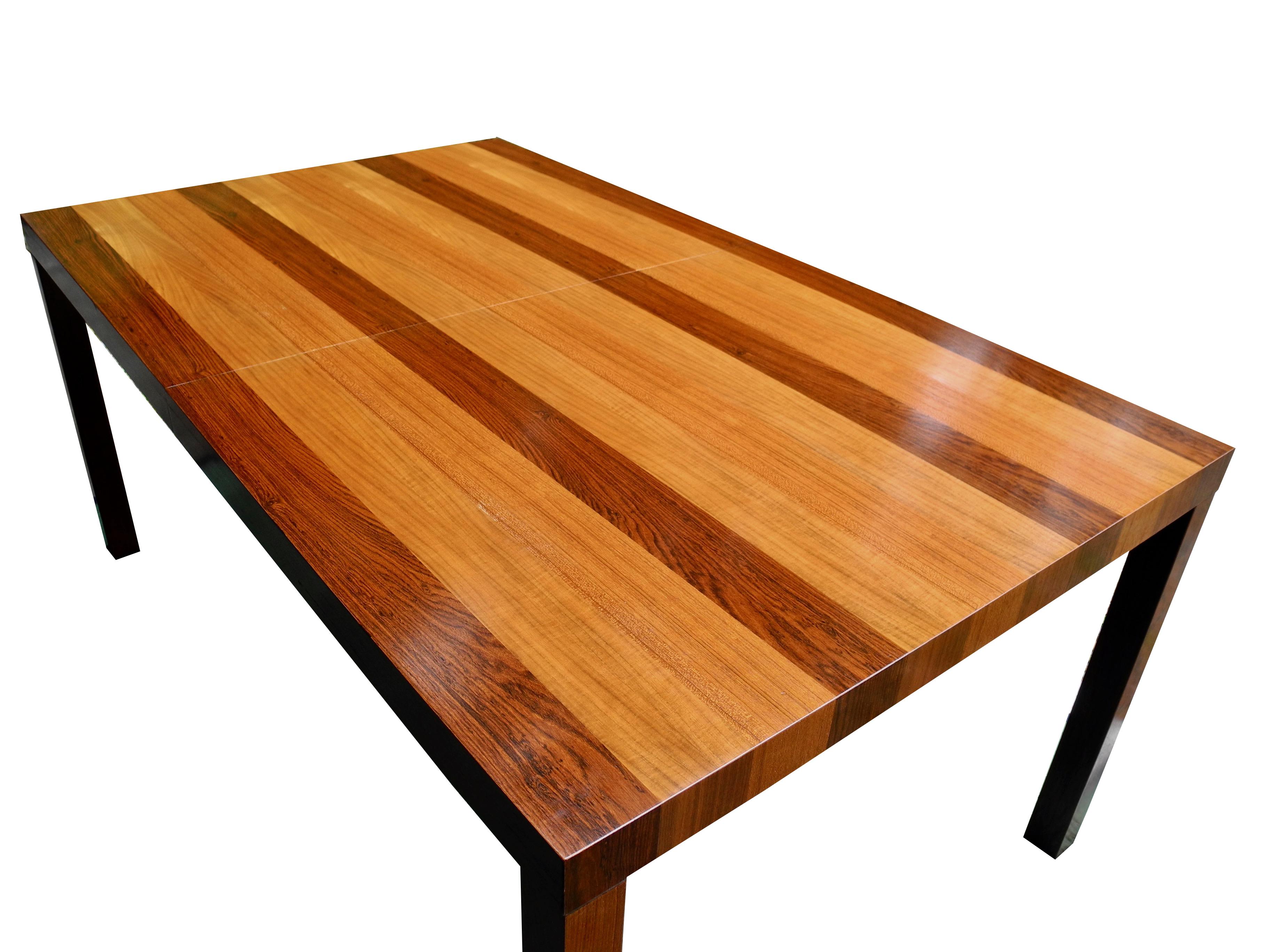 Mid-Century Modern Parson Striped Table by Milo Baughman in Three Woods For Sale 3
