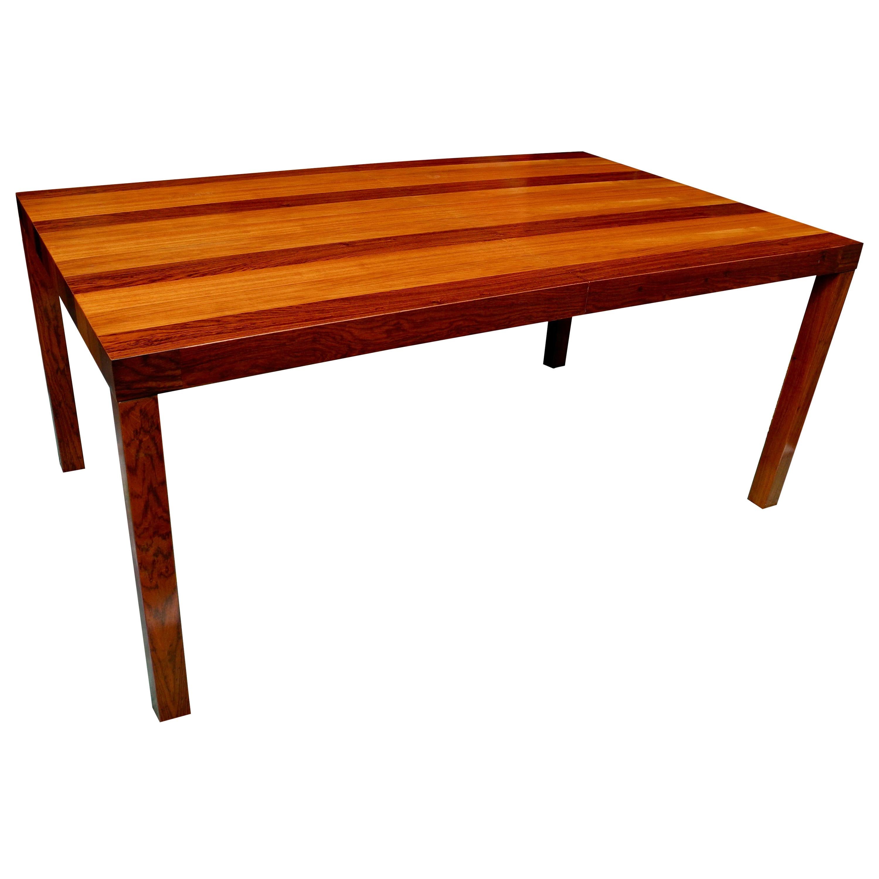 Mid-Century Modern Parson Striped Table by Milo Baughman in Three Woods For Sale