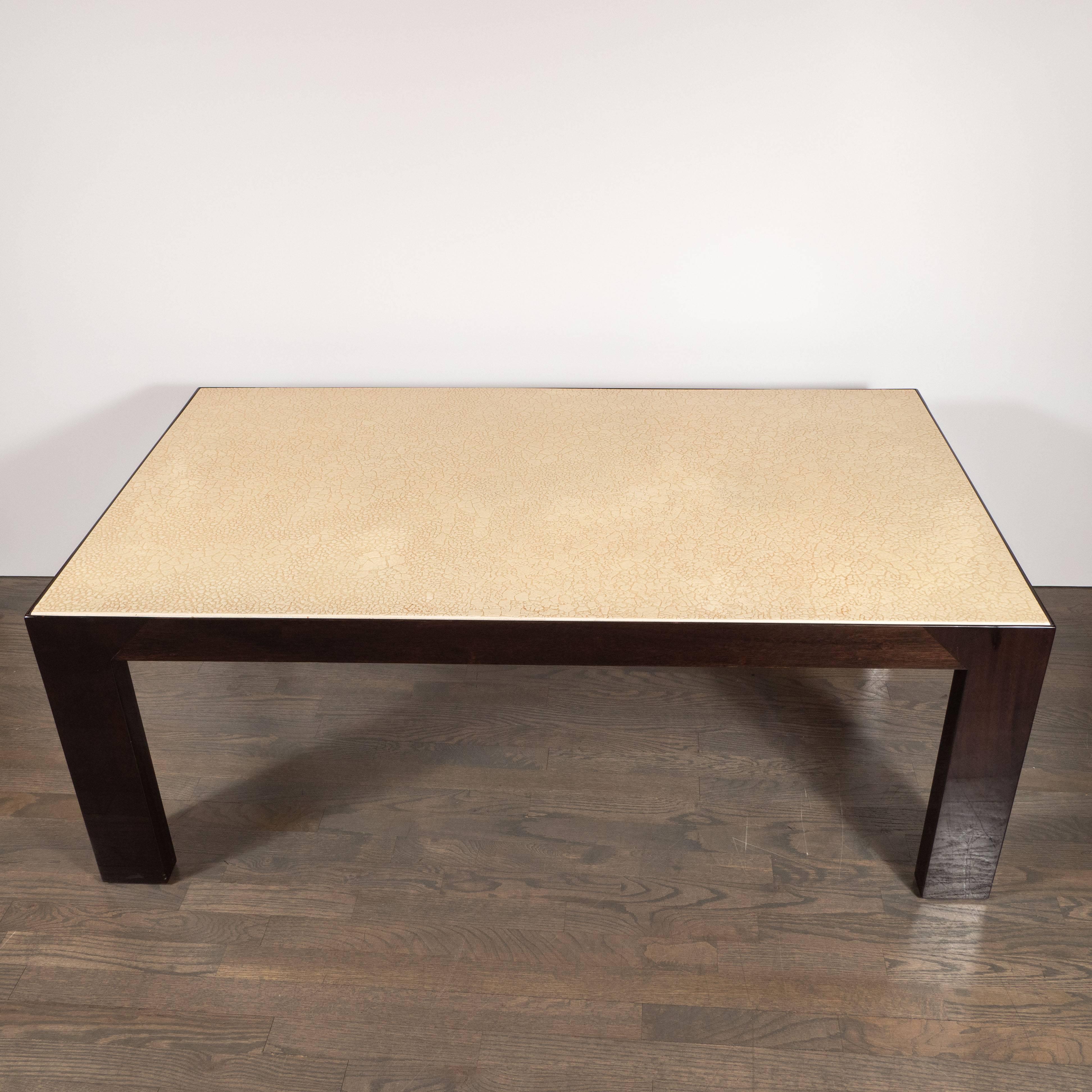 American Mid-Century Modern Parson Style Handrubbed Walnut and Craqueleur Cocktail Table