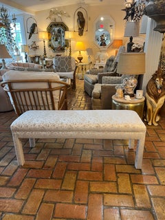 Mid-Century Modern Parsons Bench in Abstract Champagne Upholstery