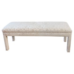 Mid-Century Modern Parsons Bench in Abstract Champagne Upholstery