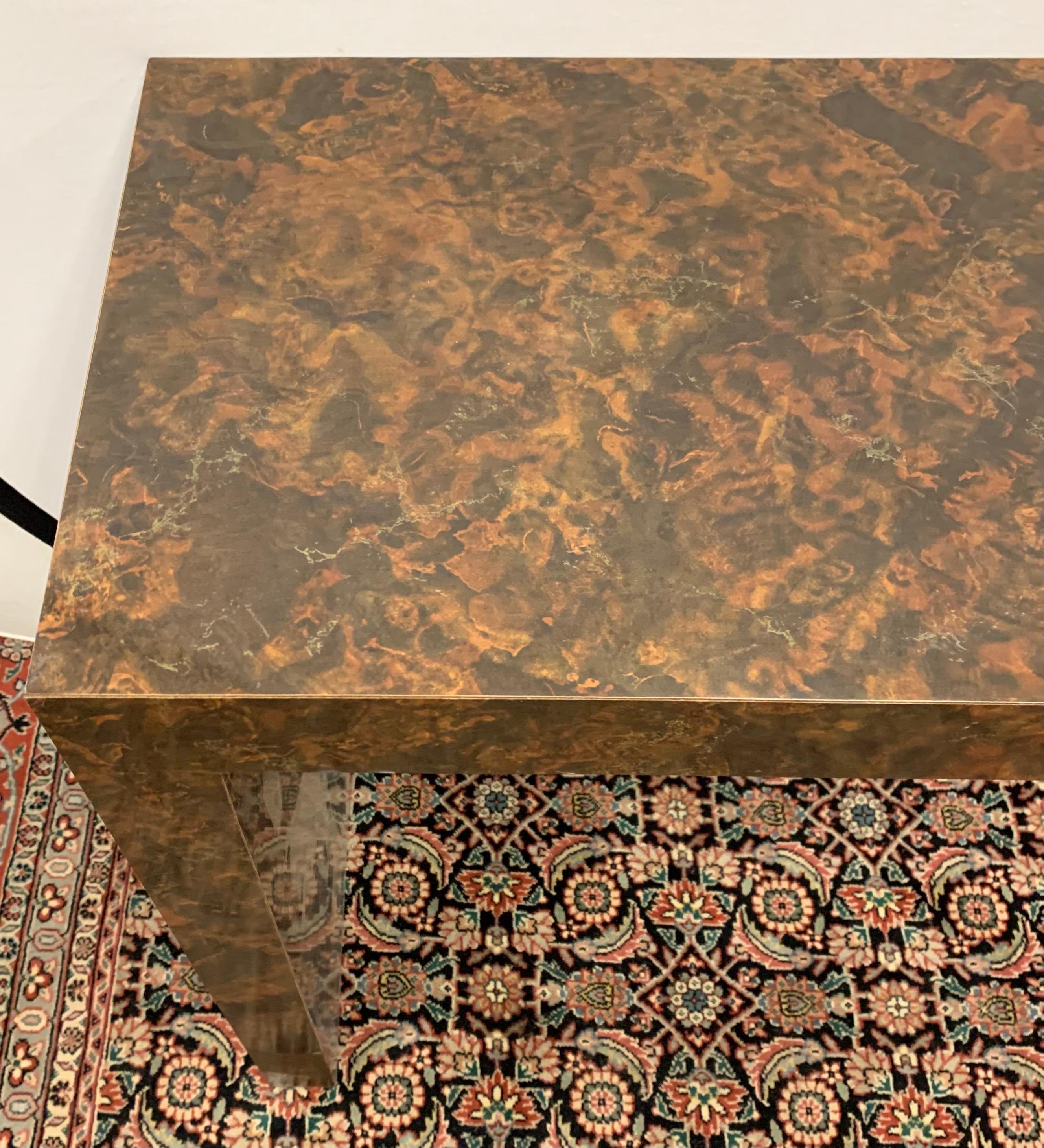 Mid-Century Modern Parsons Burl Tortoise Console Table In Good Condition In West Hartford, CT