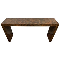 Mid-Century Modern Parsons Burl Tortoise Console Table
