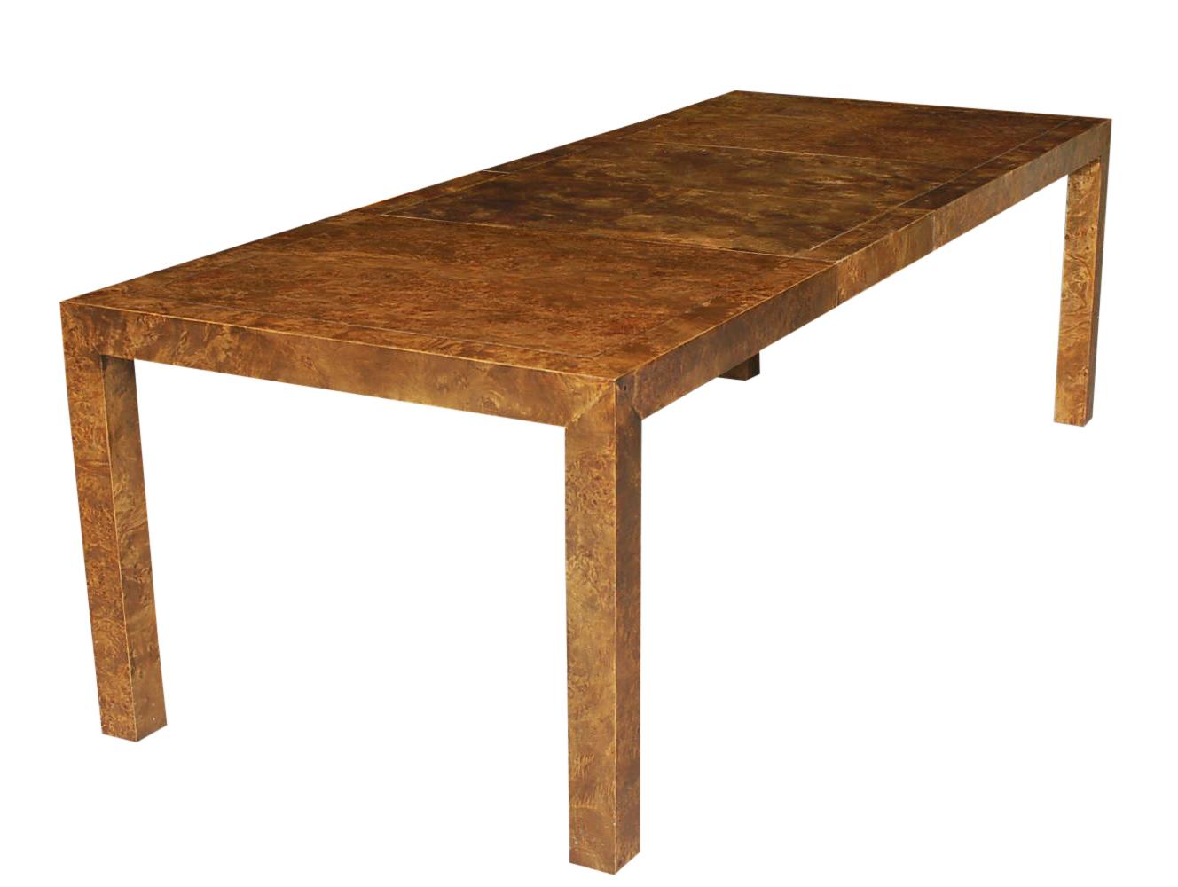 American Mid-Century Modern Parsons Dining Table or Conference Table in Burl Wood