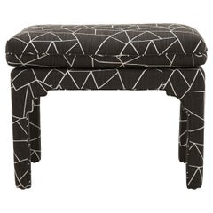 Mid-Century Modern Parsons Ottoman Reupholstered in Geometric Print Cotton