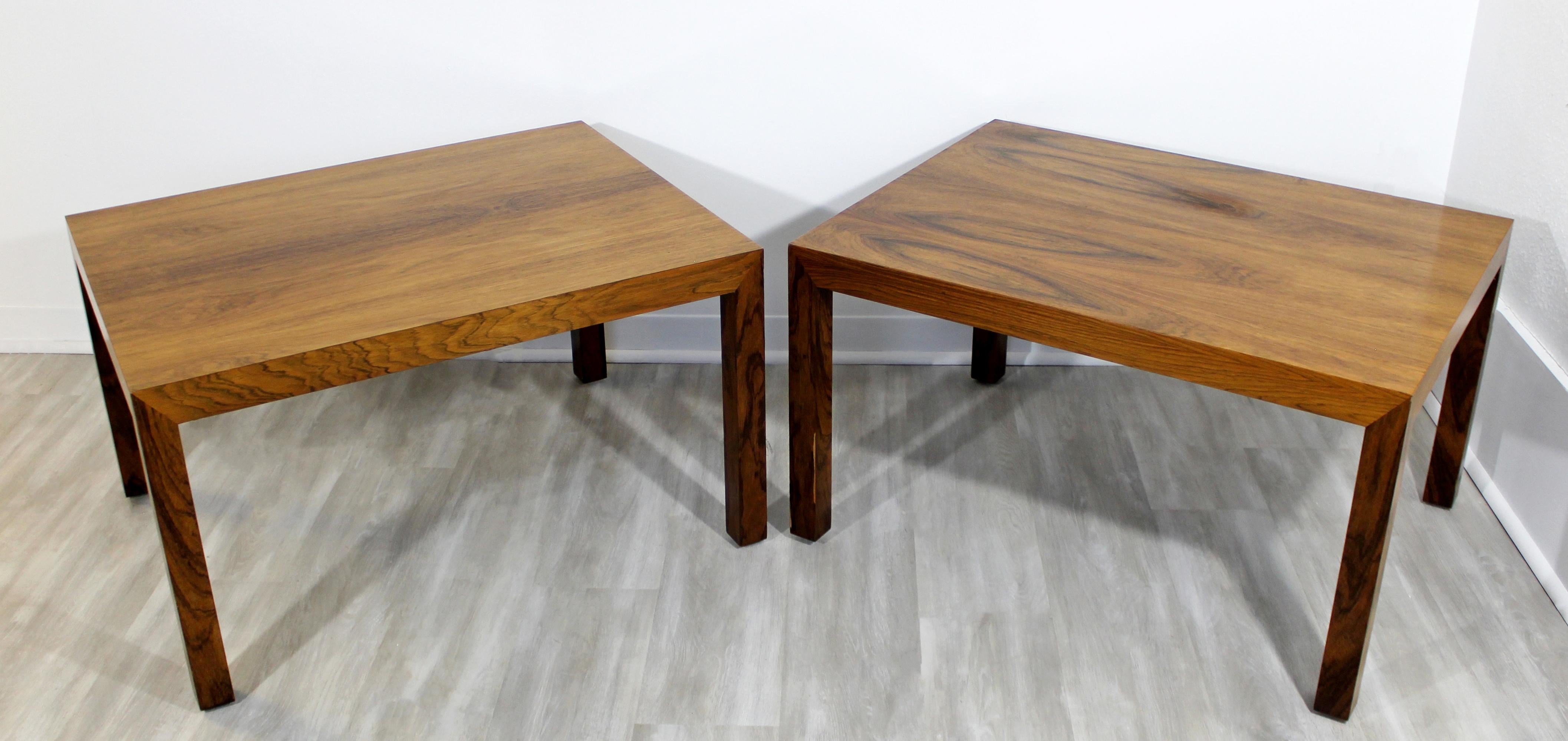 For your consideration is a pretty pair of rosewood side or end tables, from Parsons, made in Denmark, circa 1960s. In very good vintage condition. The dimensions are 34