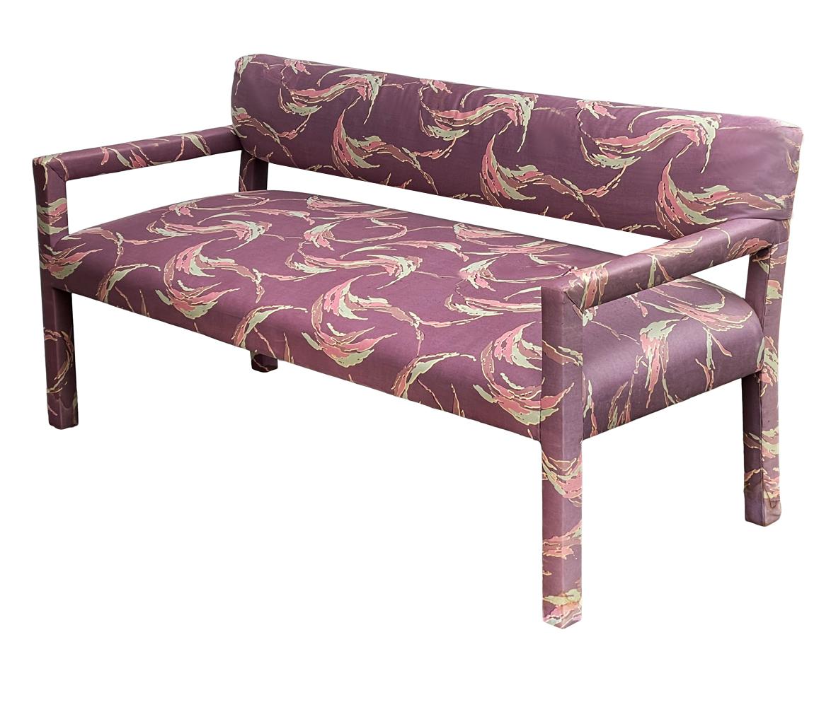 Fabric Mid Century Modern Parsons Settee, Sofa or Bench, circa 1970s For Sale