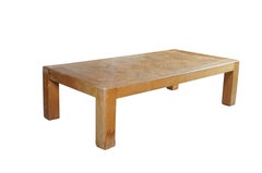 Mid Century Modern Parsons Style Oak Herringbone Coffee Cocktail Table 58"