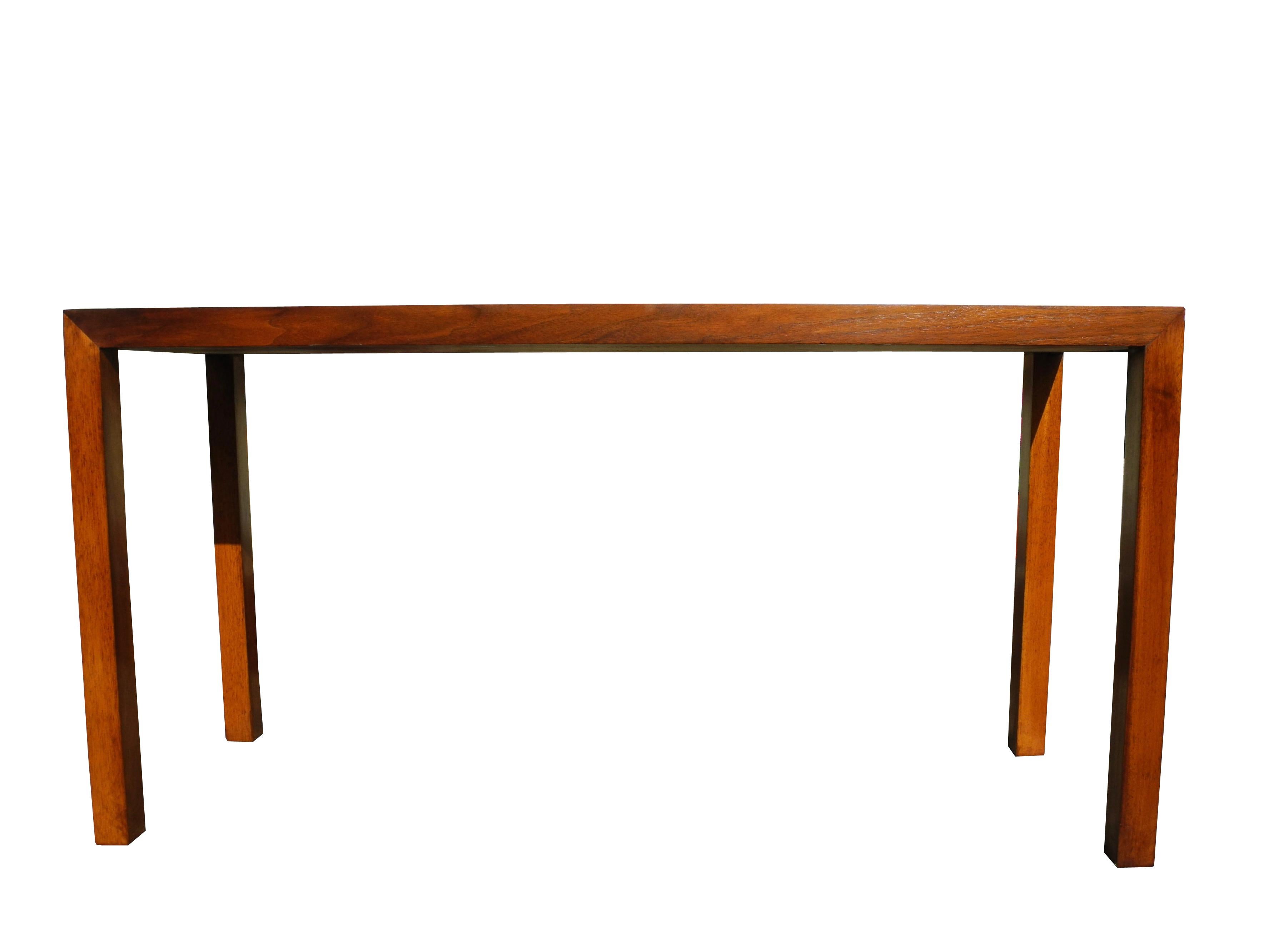 American Mid-Century Modern Parson's Style Walnut Console with Parquet Top, 1950s For Sale