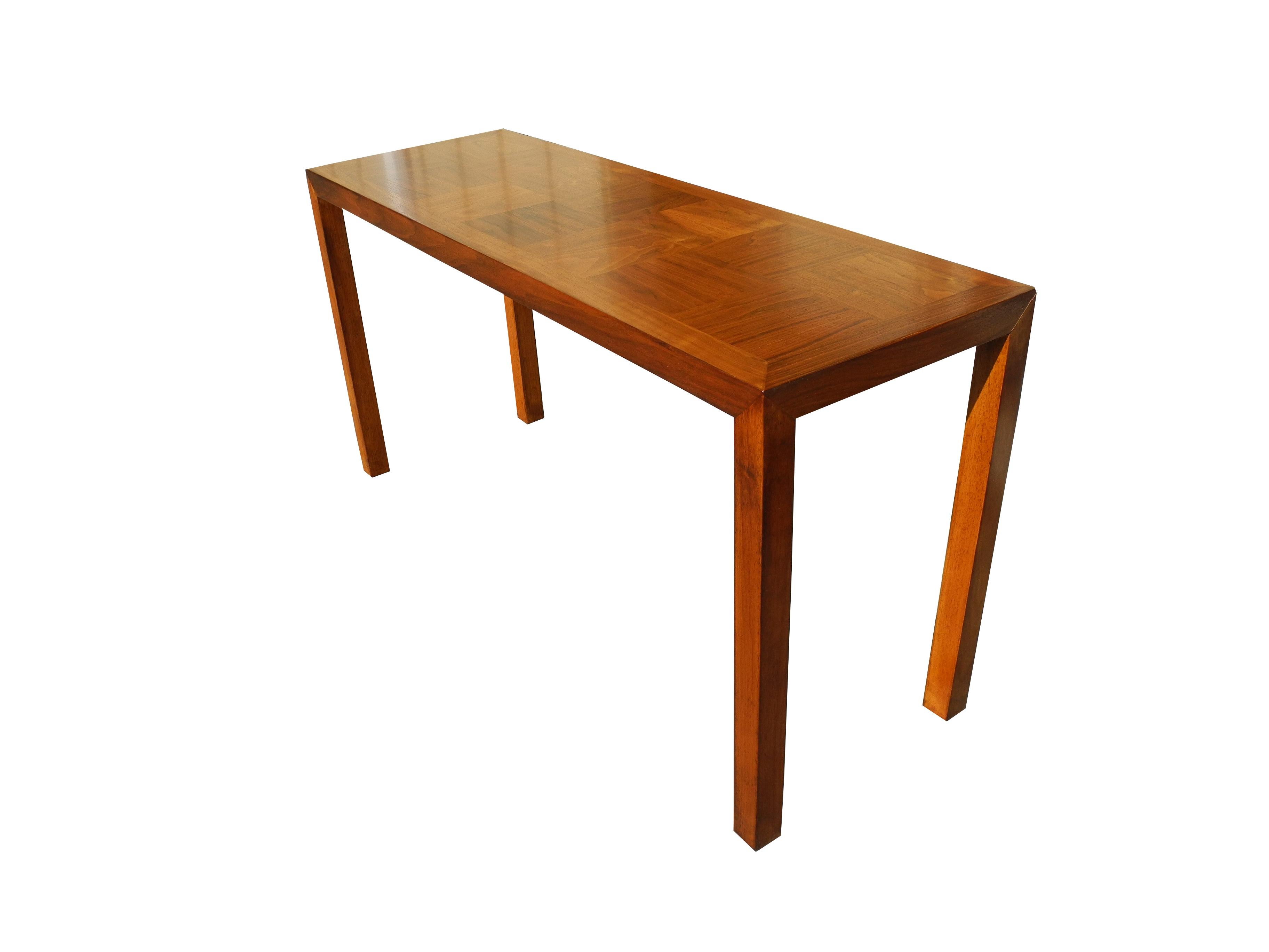 Parquetry Mid-Century Modern Parson's Style Walnut Console with Parquet Top, 1950s For Sale