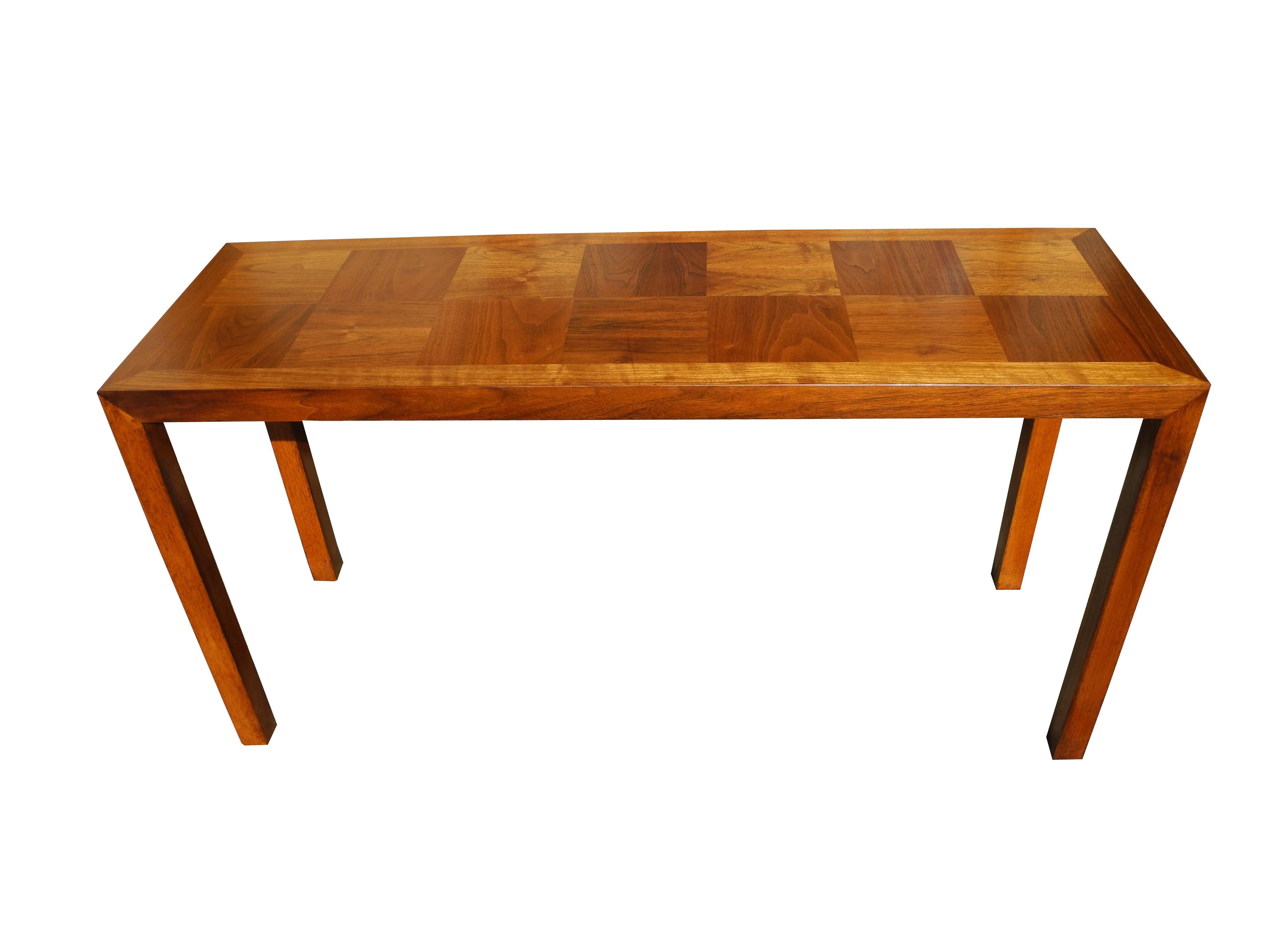 Mid-Century Modern Parson's Style Walnut Console with Parquet Top, 1950s In Good Condition For Sale In Hudson, NY