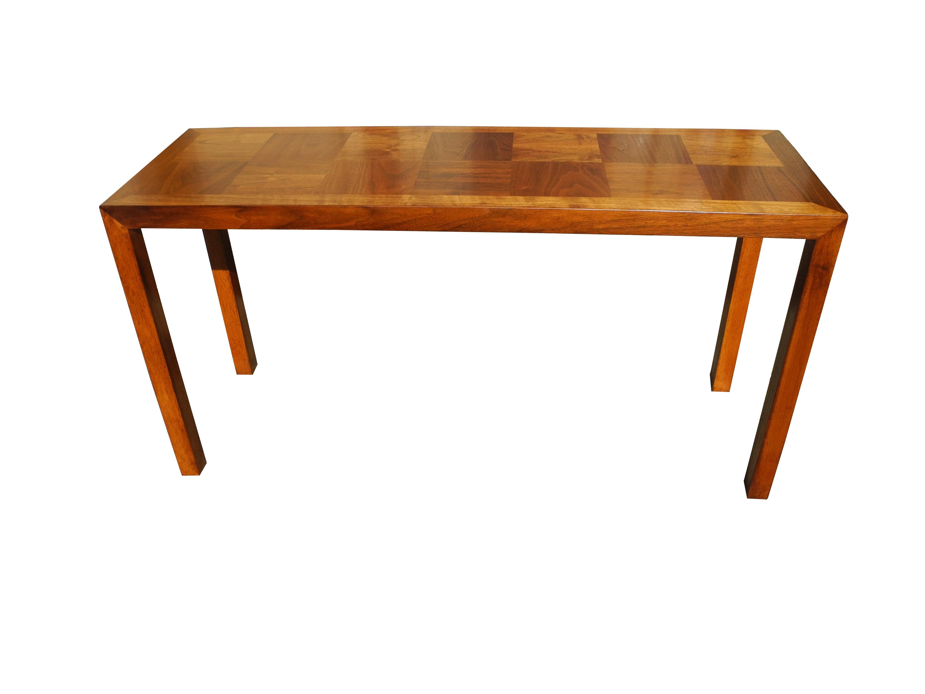 20th Century Mid-Century Modern Parson's Style Walnut Console with Parquet Top, 1950s For Sale