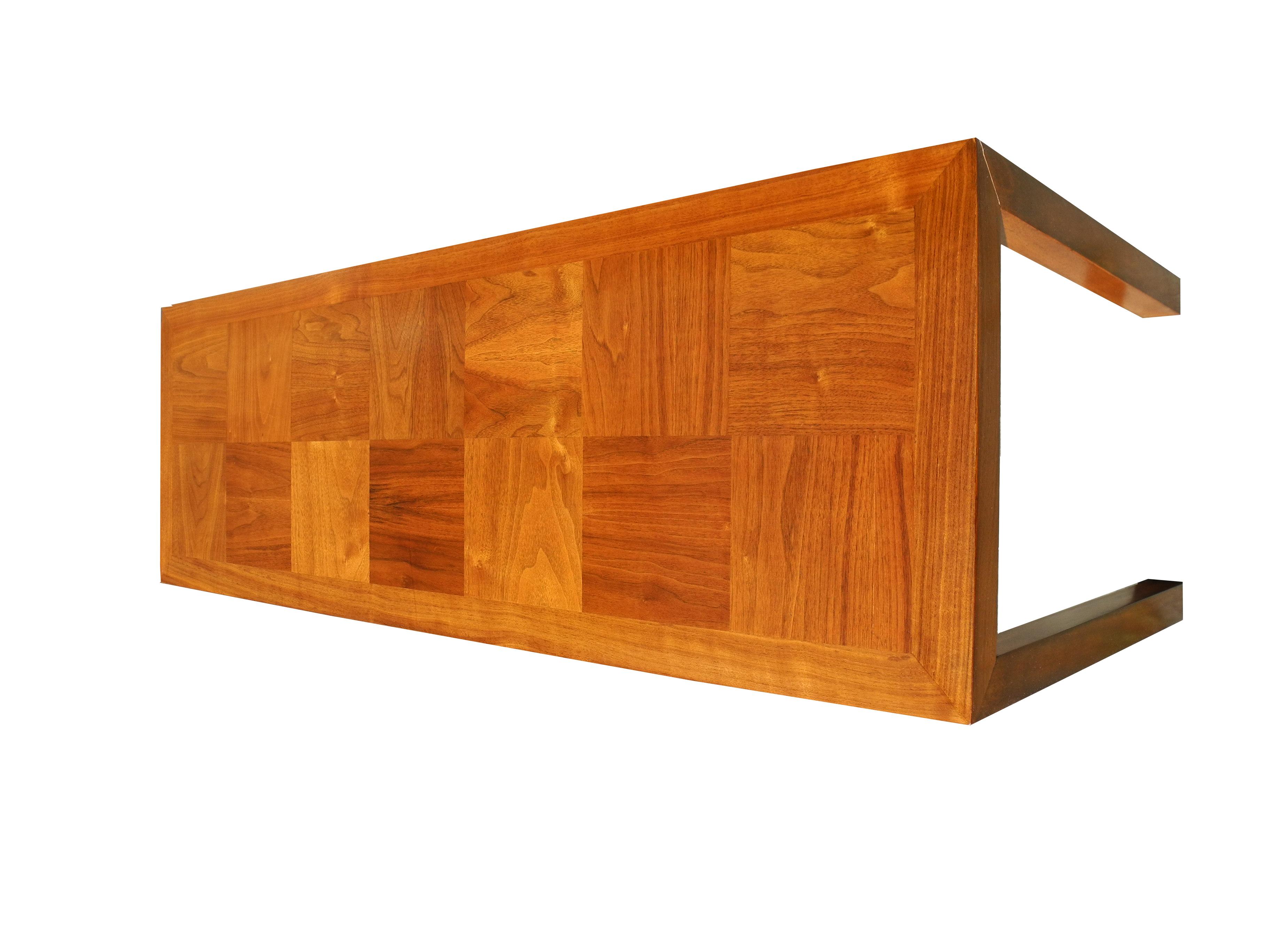 Mid-Century Modern Parson's Style Walnut Console with Parquet Top, 1950s For Sale 1