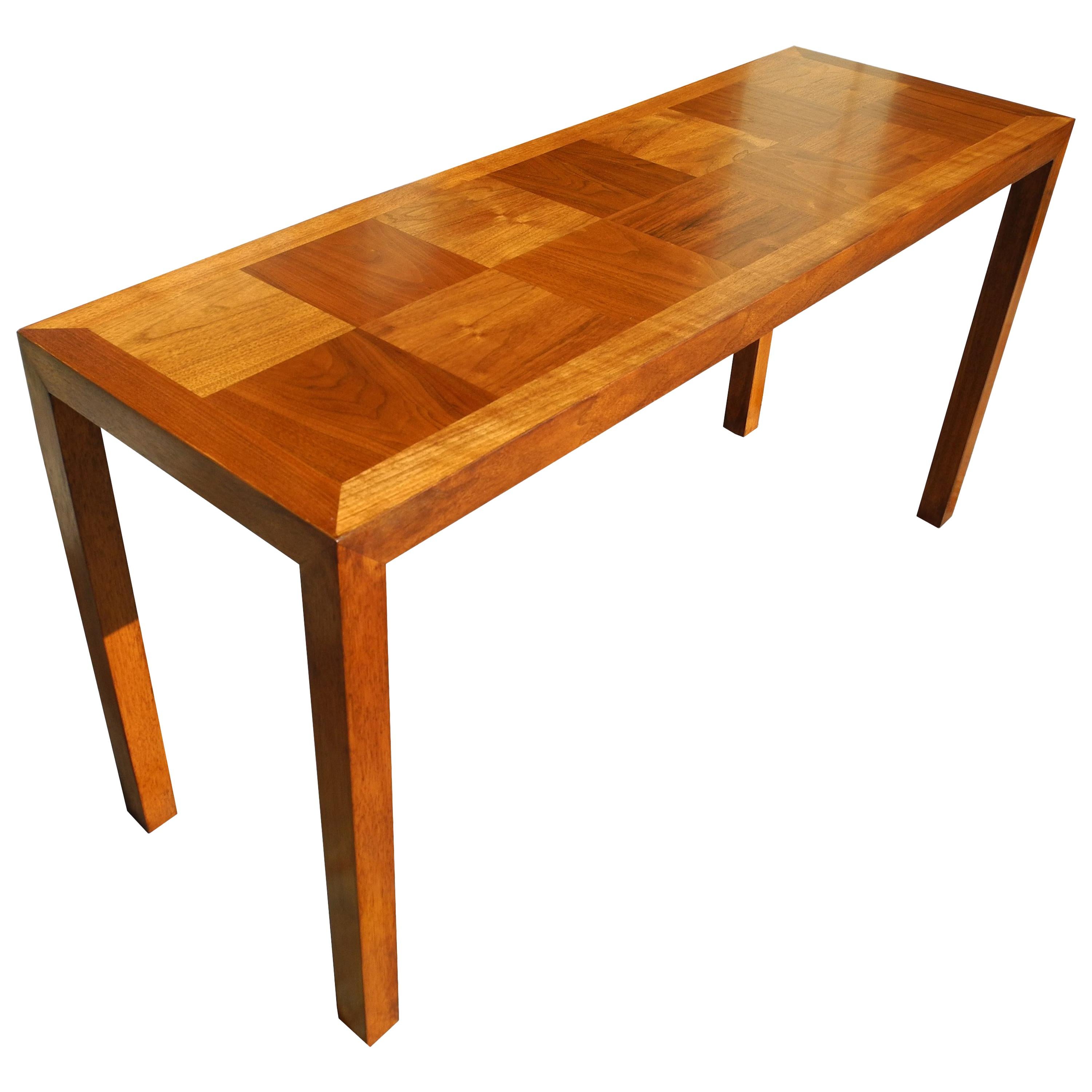 Mid-Century Modern Parson's Style Walnut Console with Parquet Top, 1950s For Sale