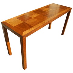 Vintage Mid-Century Modern Parson's Style Walnut Console with Parquet Top, 1950s