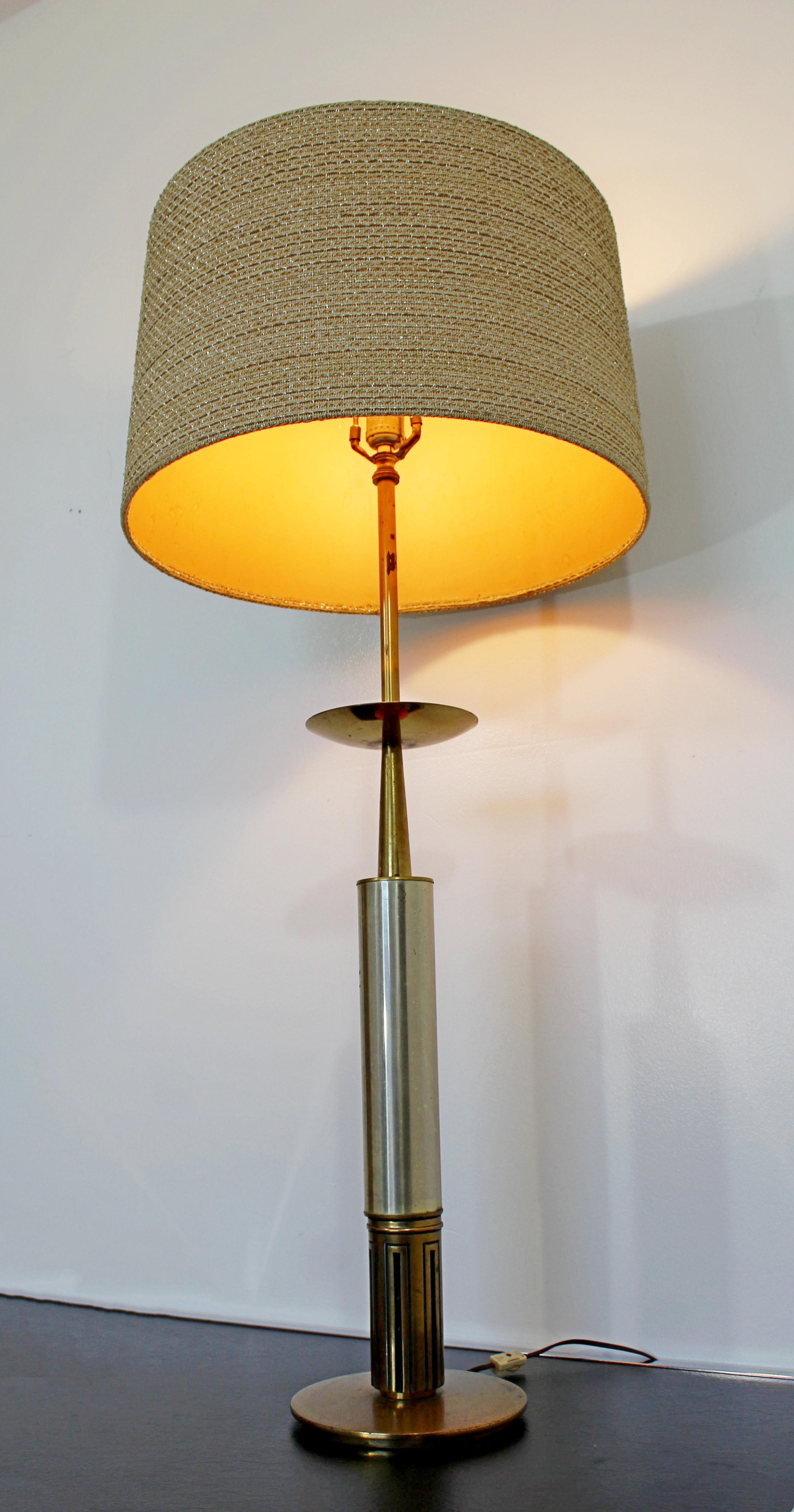 American Mid-Century Modern Parzinger Style Brass and Silver Plate Table Lamp For Sale