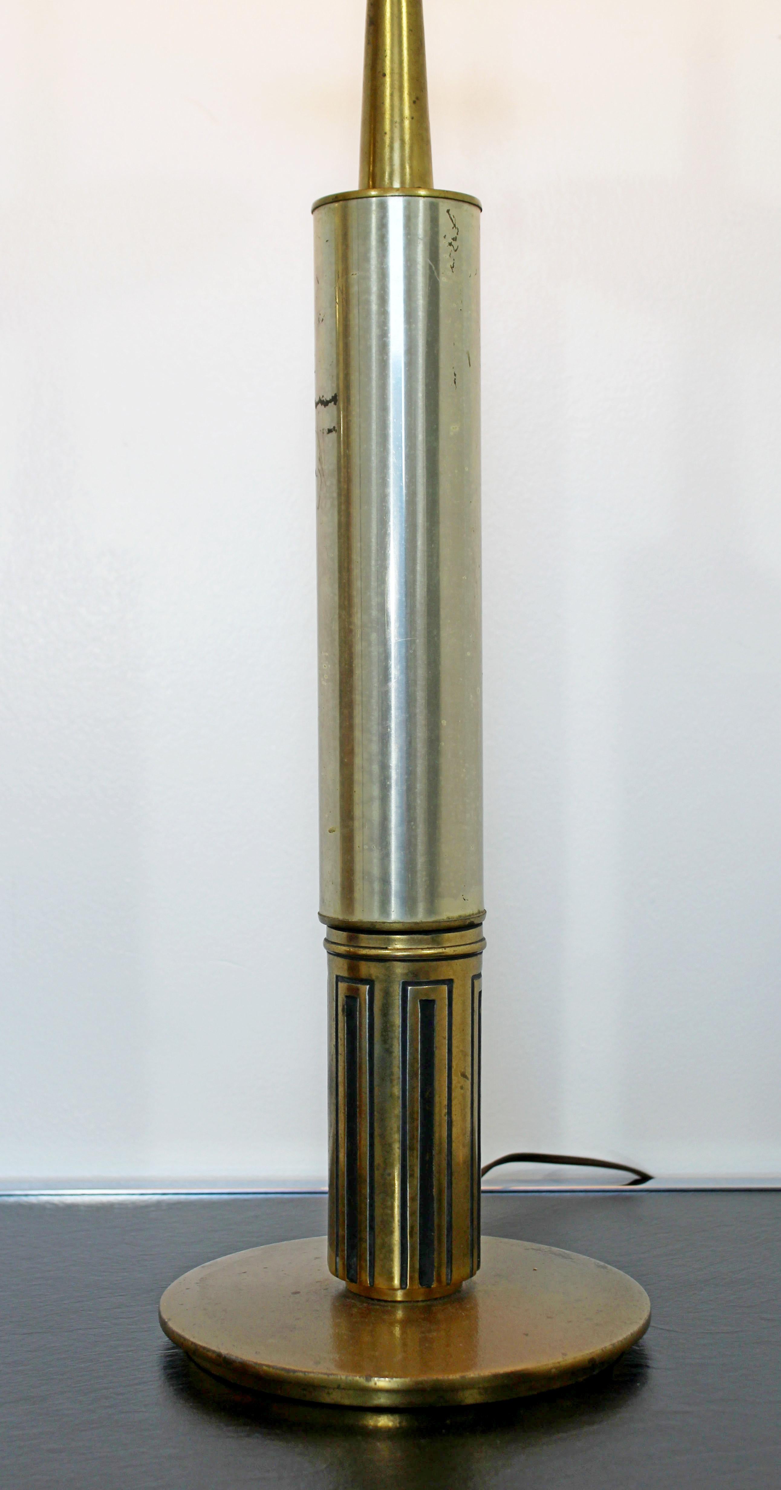 Mid-Century Modern Parzinger Style Brass and Silver Plate Table Lamp In Good Condition For Sale In Keego Harbor, MI