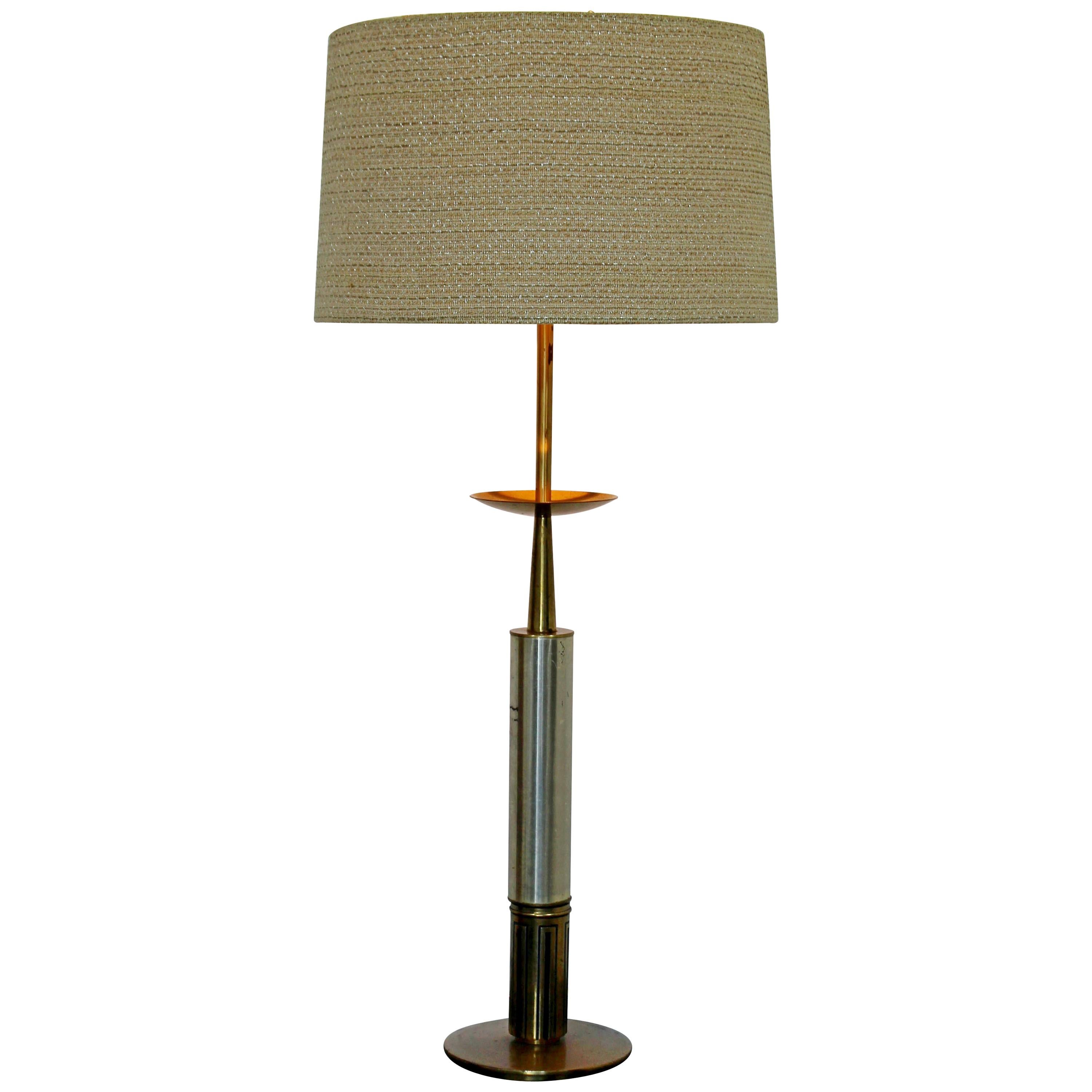 Mid-Century Modern Parzinger Style Brass and Silver Plate Table Lamp For Sale