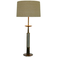 Mid-Century Modern Parzinger Style Brass and Silver Plate Table Lamp