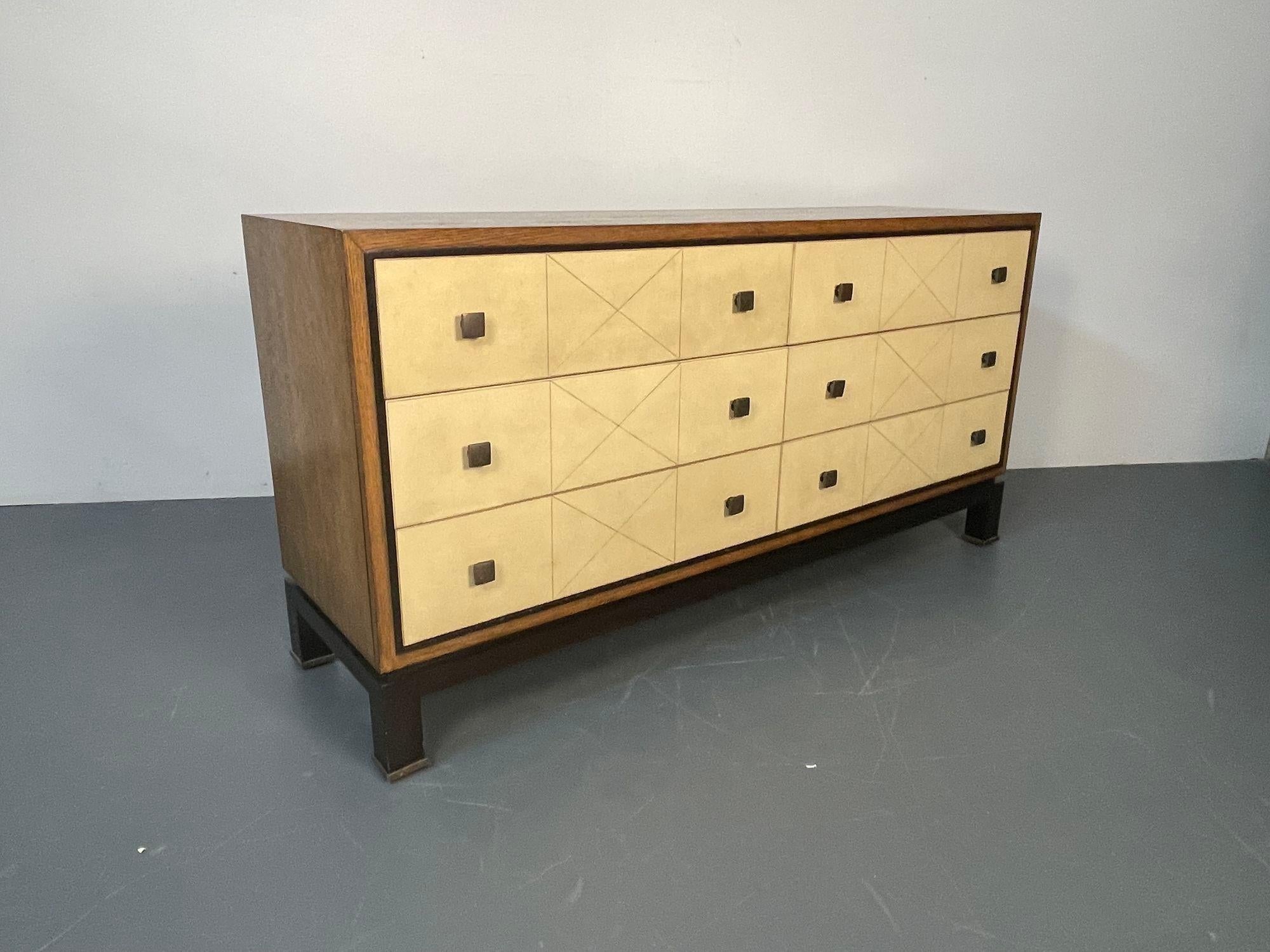 Hollywood Regency Mid-Century Modern Parzinger Style Parchment Dresser / Sideboard / Cabinet For Sale