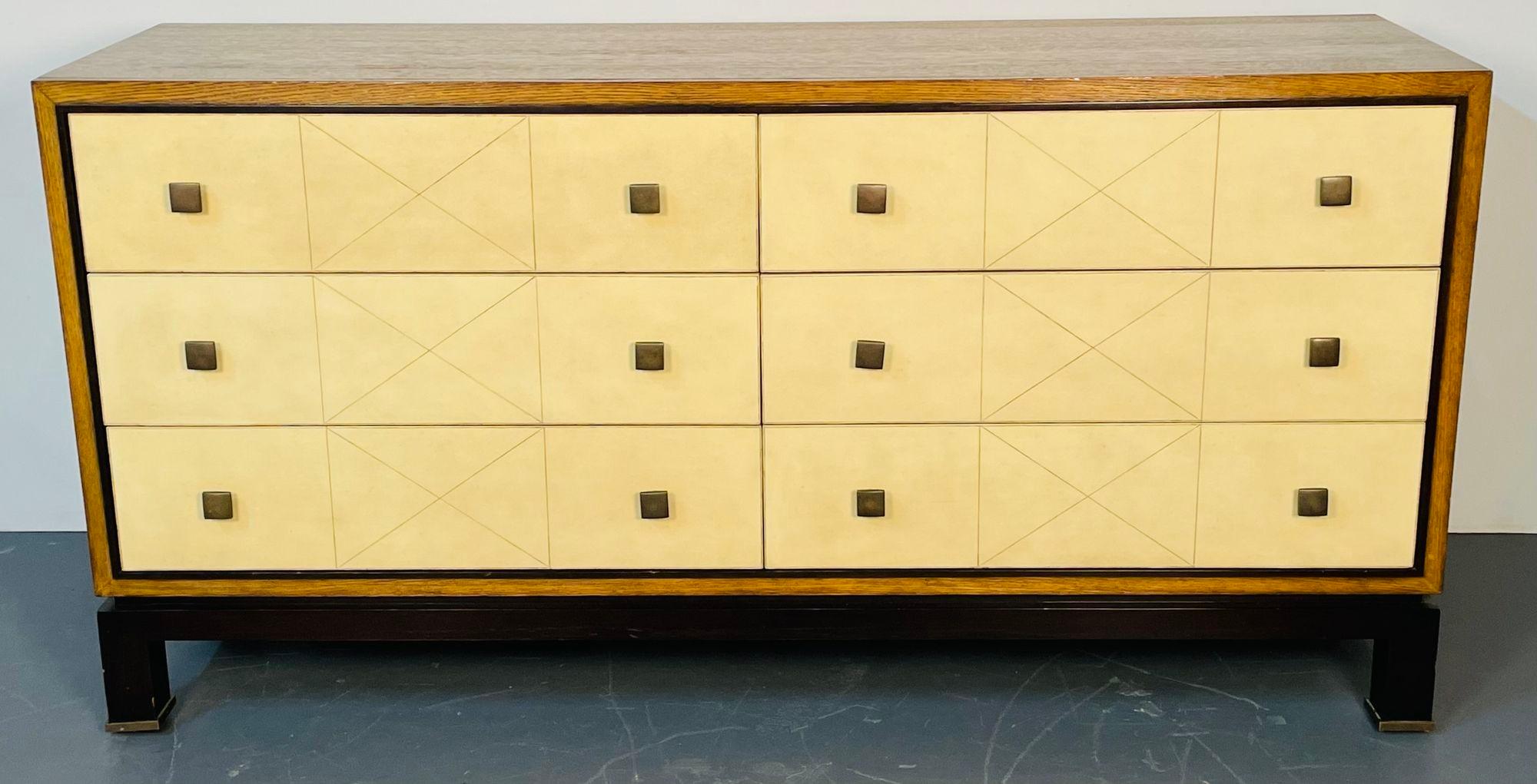 Mid-Century Modern Parzinger Style Parchment Dresser / Sideboard / Cabinet In Good Condition For Sale In Stamford, CT