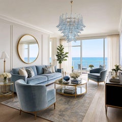 Mid-Century Modern Pastel Blue Murano Glass Chandelier, Italy, 1980