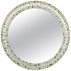 Mid-Century Modern Pastel Color Ceramic and Mirror Tiles Mosaic Round Mirror