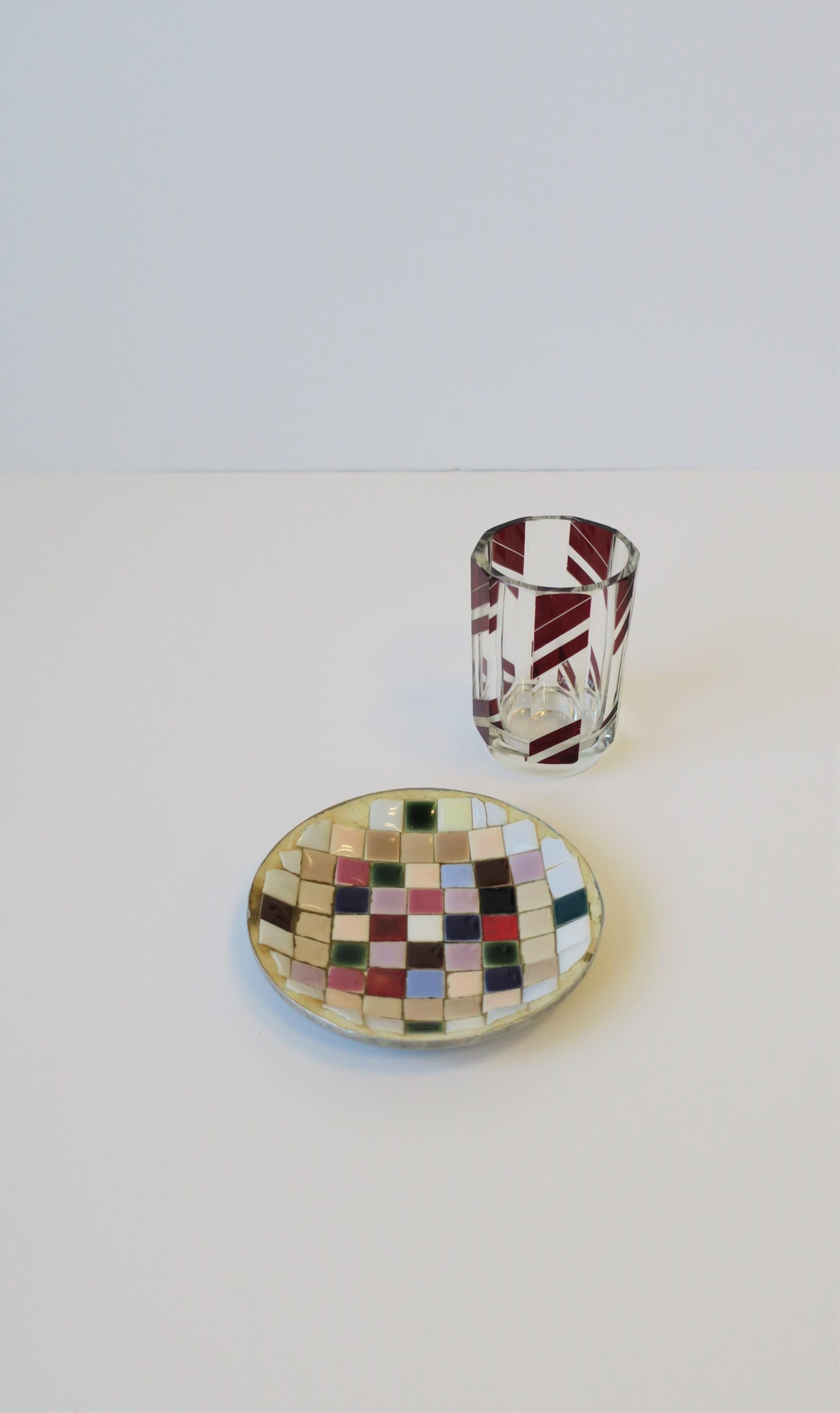 American Midcentury Modern Pastel Mosaic Ceramic Tile Dish