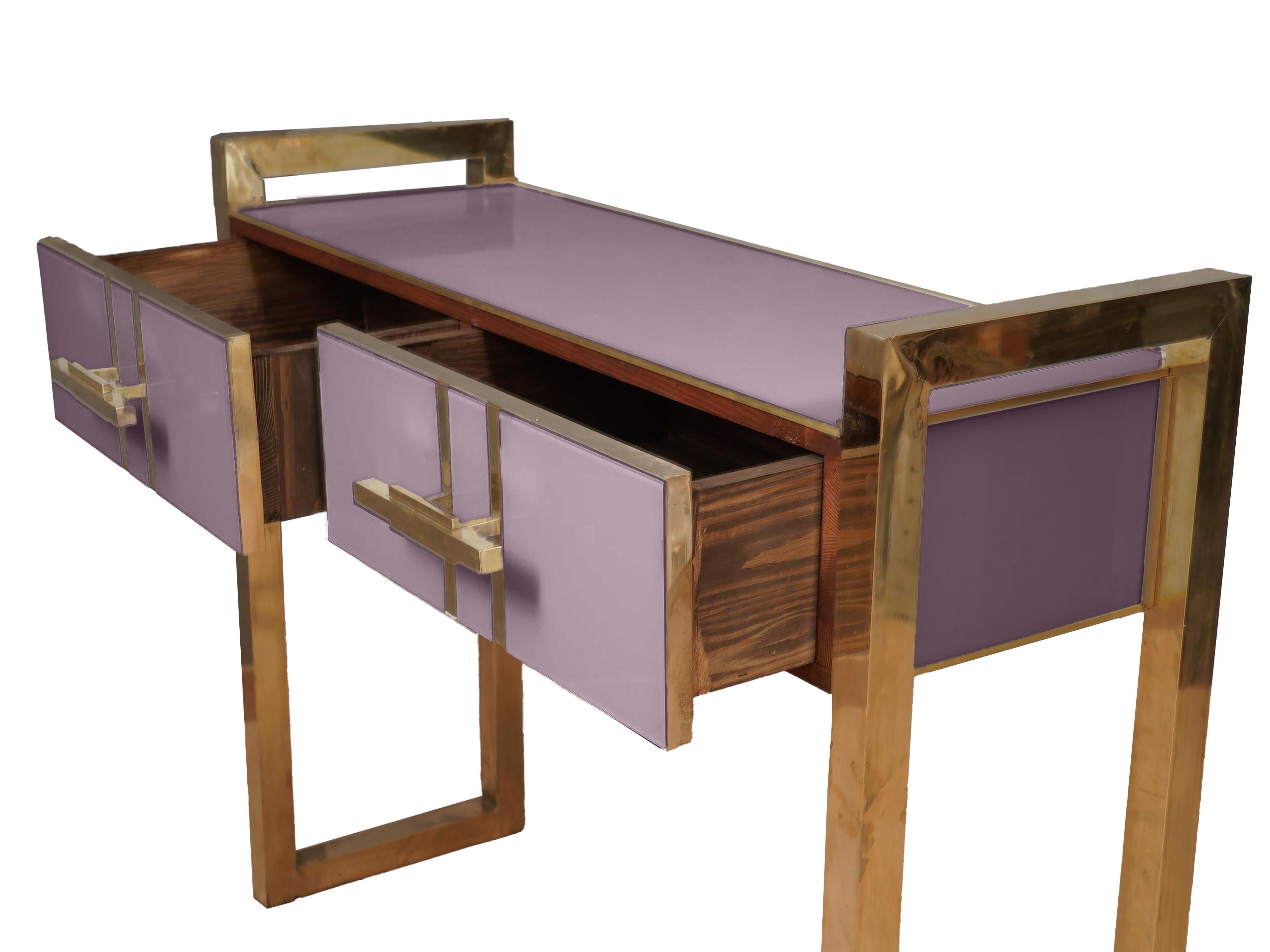 Italian Mid Century Modern Pastel Purple Desk Murano Glass Made in Italy Available For Sale