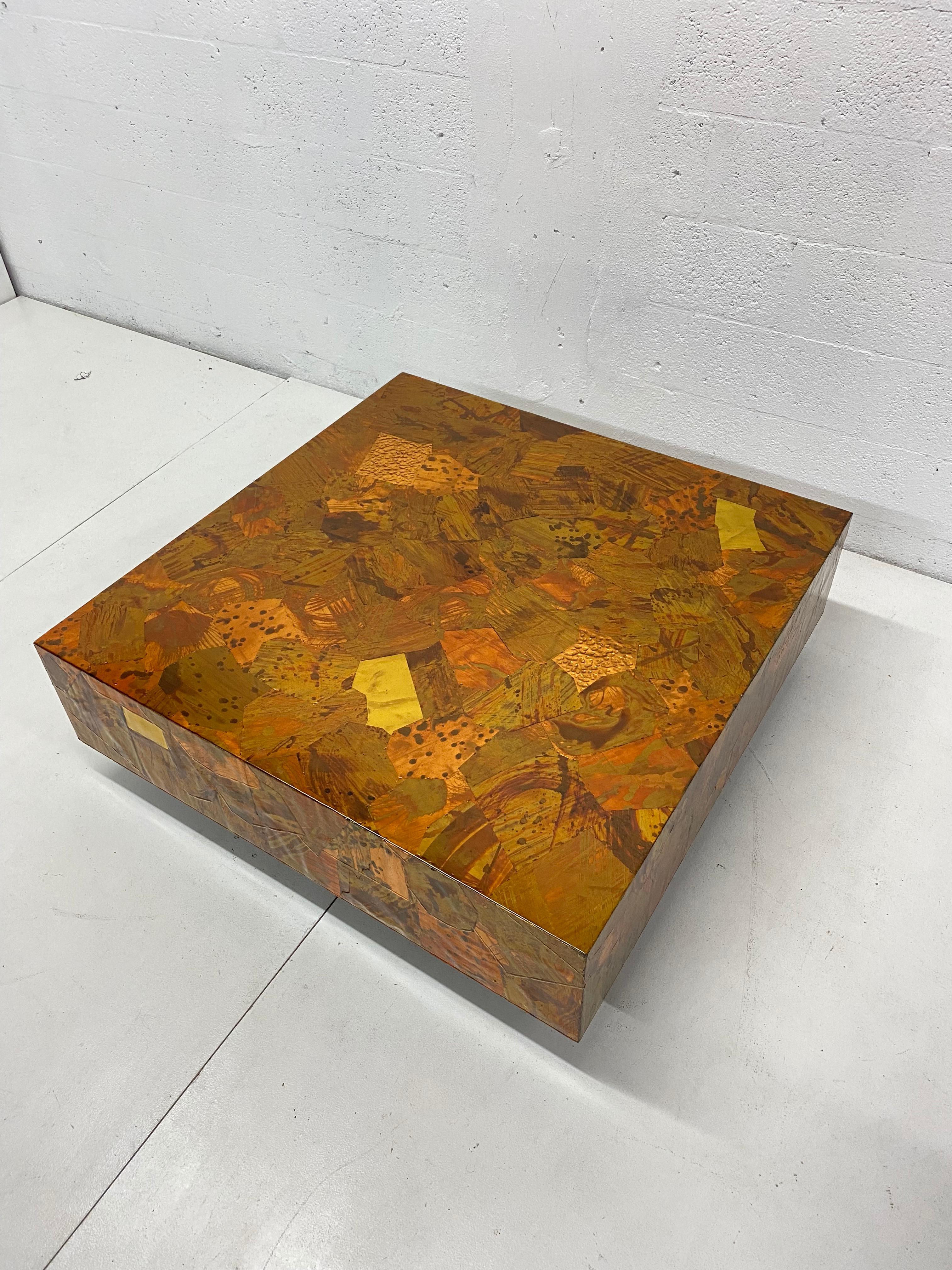 Mid-Century Modern Patchwork Copper and Brass Coffee Table for Modernage 5