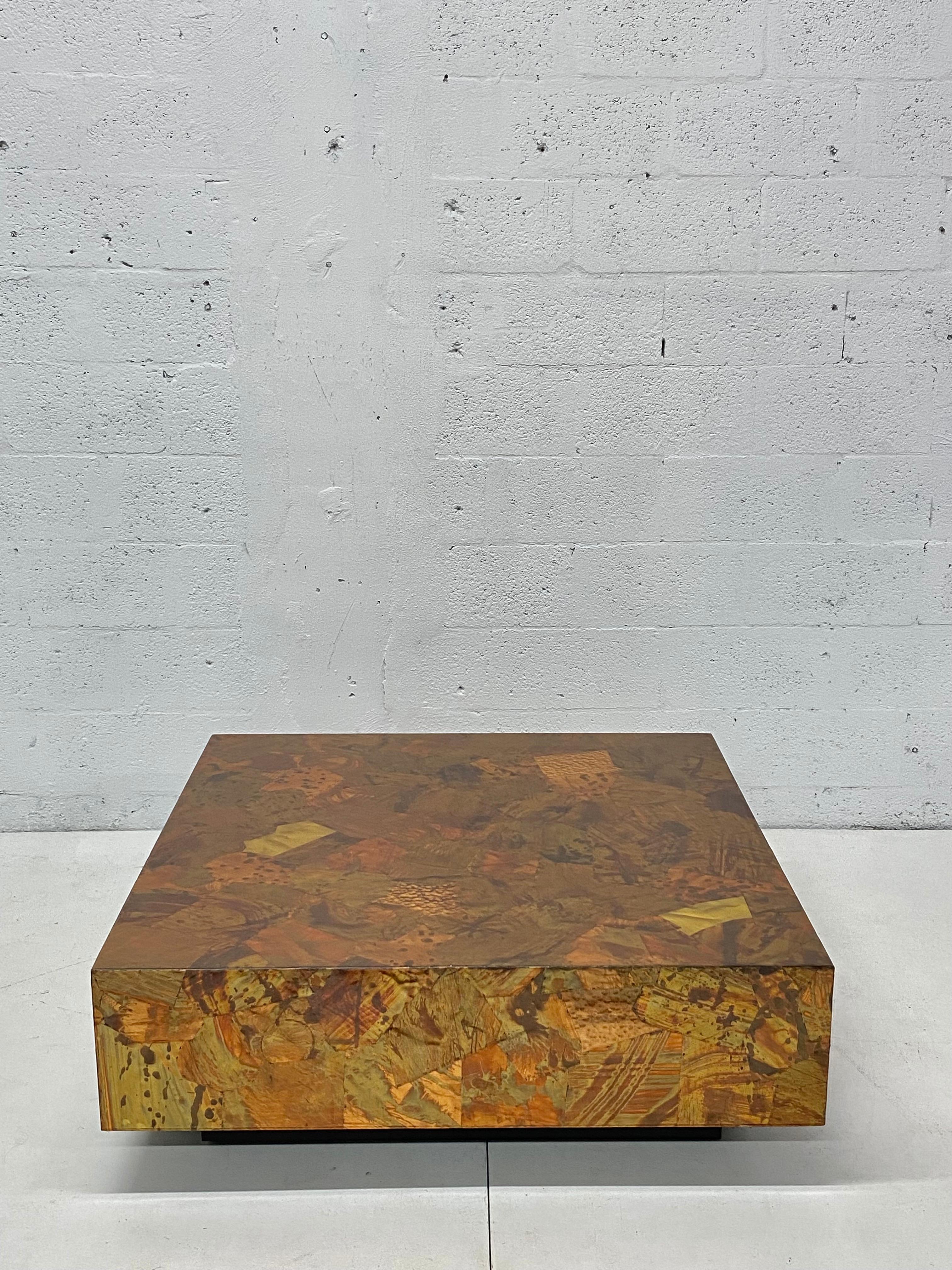 American Mid-Century Modern Patchwork Copper and Brass Coffee Table for Modernage