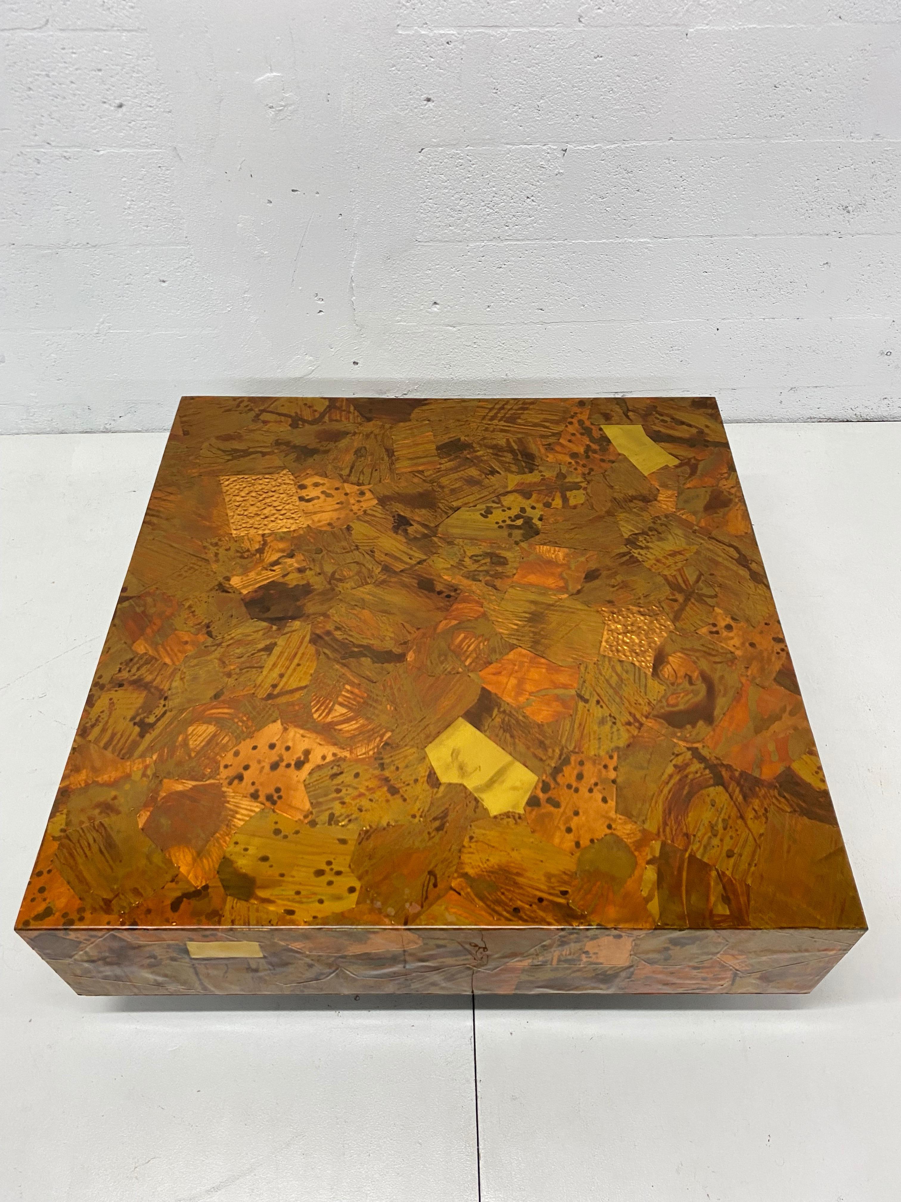 Mid-Century Modern Patchwork Copper and Brass Coffee Table for Modernage 3