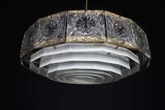 Mid-Century Modern Patinated Brass and Bohemian Glass Chandelier, 1970s