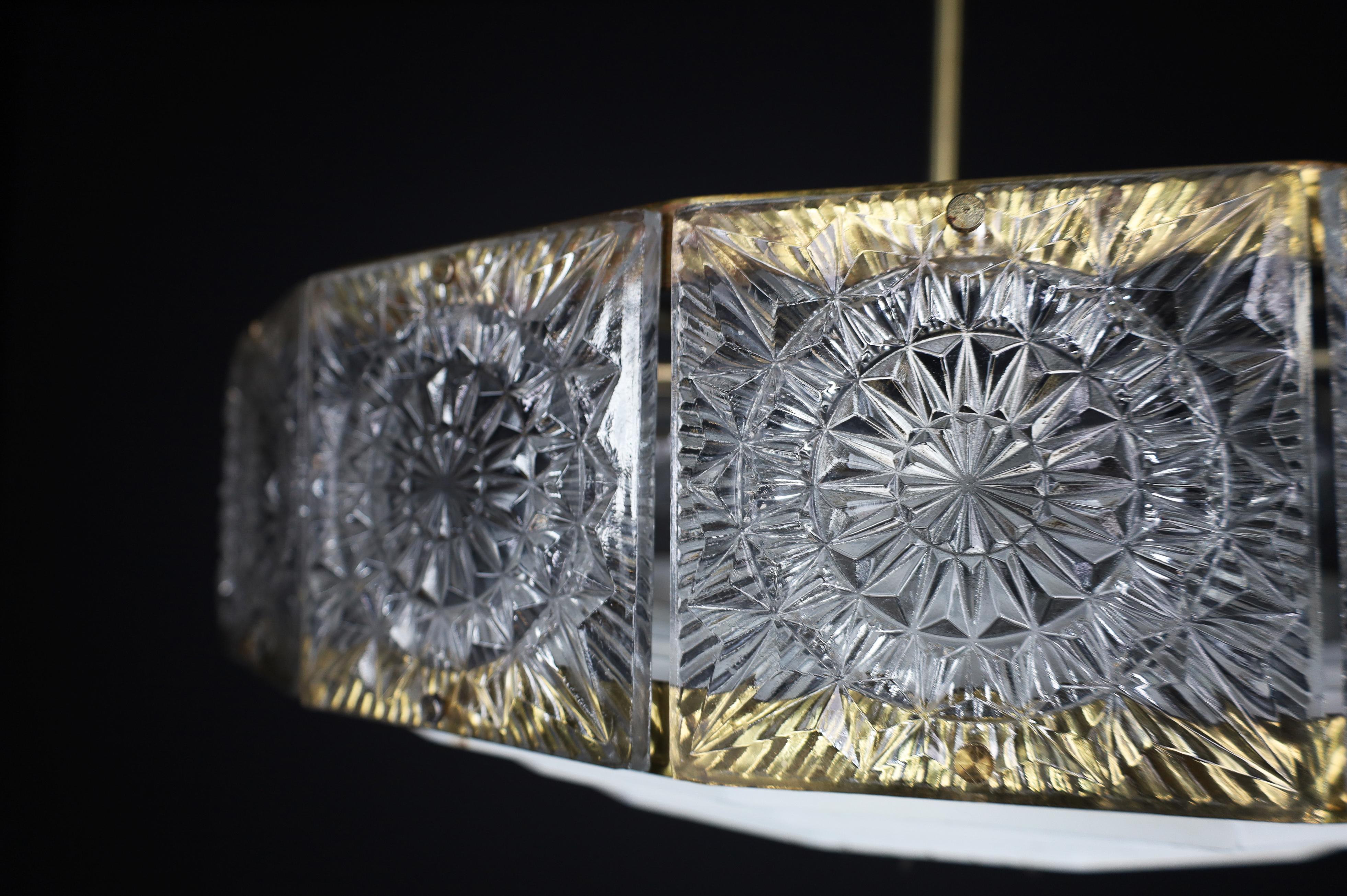 Mid-Century Modern Patinated Brass and Bohemian Glass Chandelier, 1970s For Sale 1