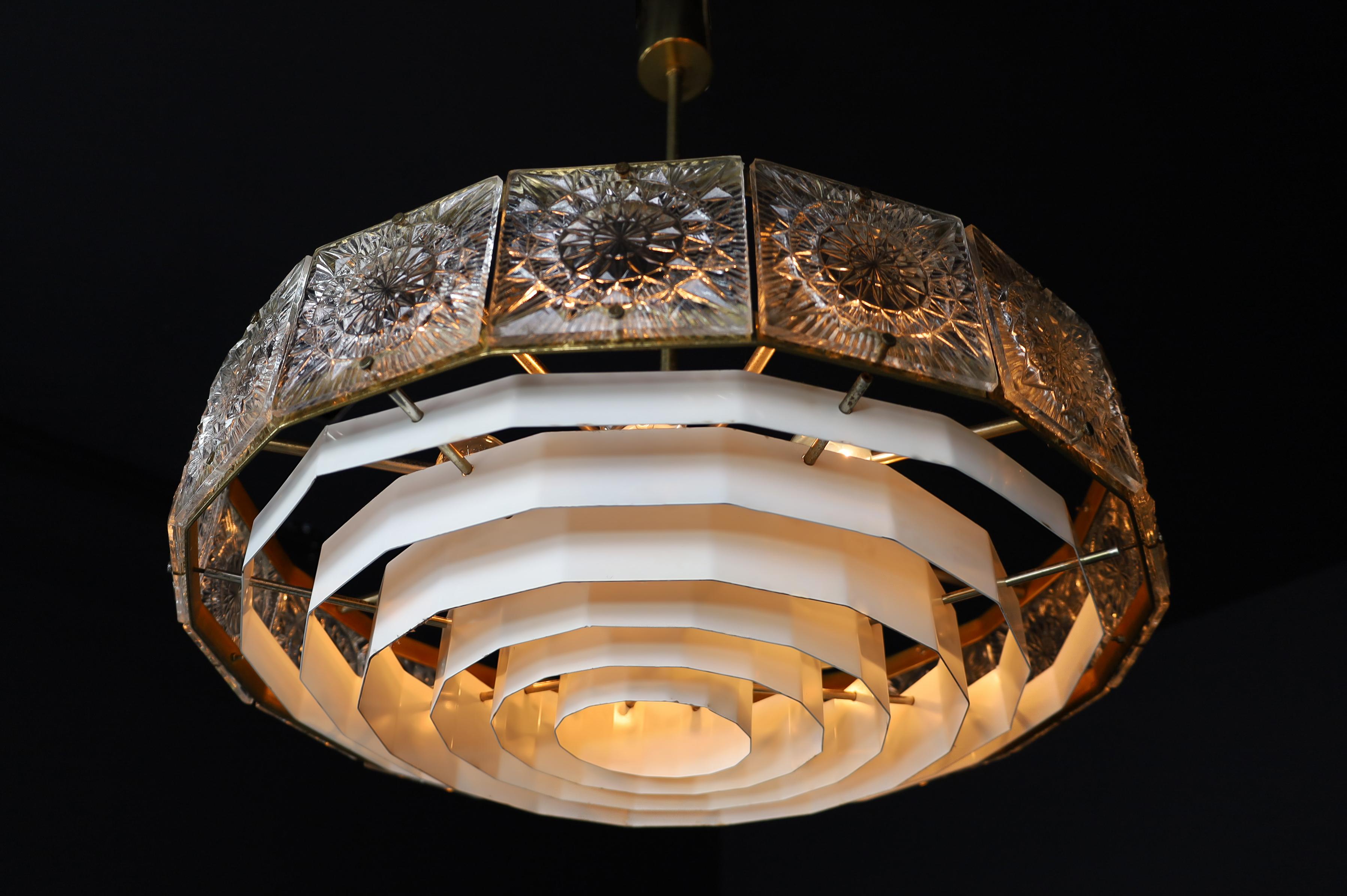Mid-Century Modern Patinated Brass and Bohemian Glass Chandelier, 1970s For Sale 2