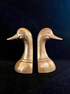 Mid-Century Modern Patinated Brass Duck Bookends