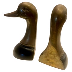 Mid-Century Modern Patinated Brass Duck Bookends