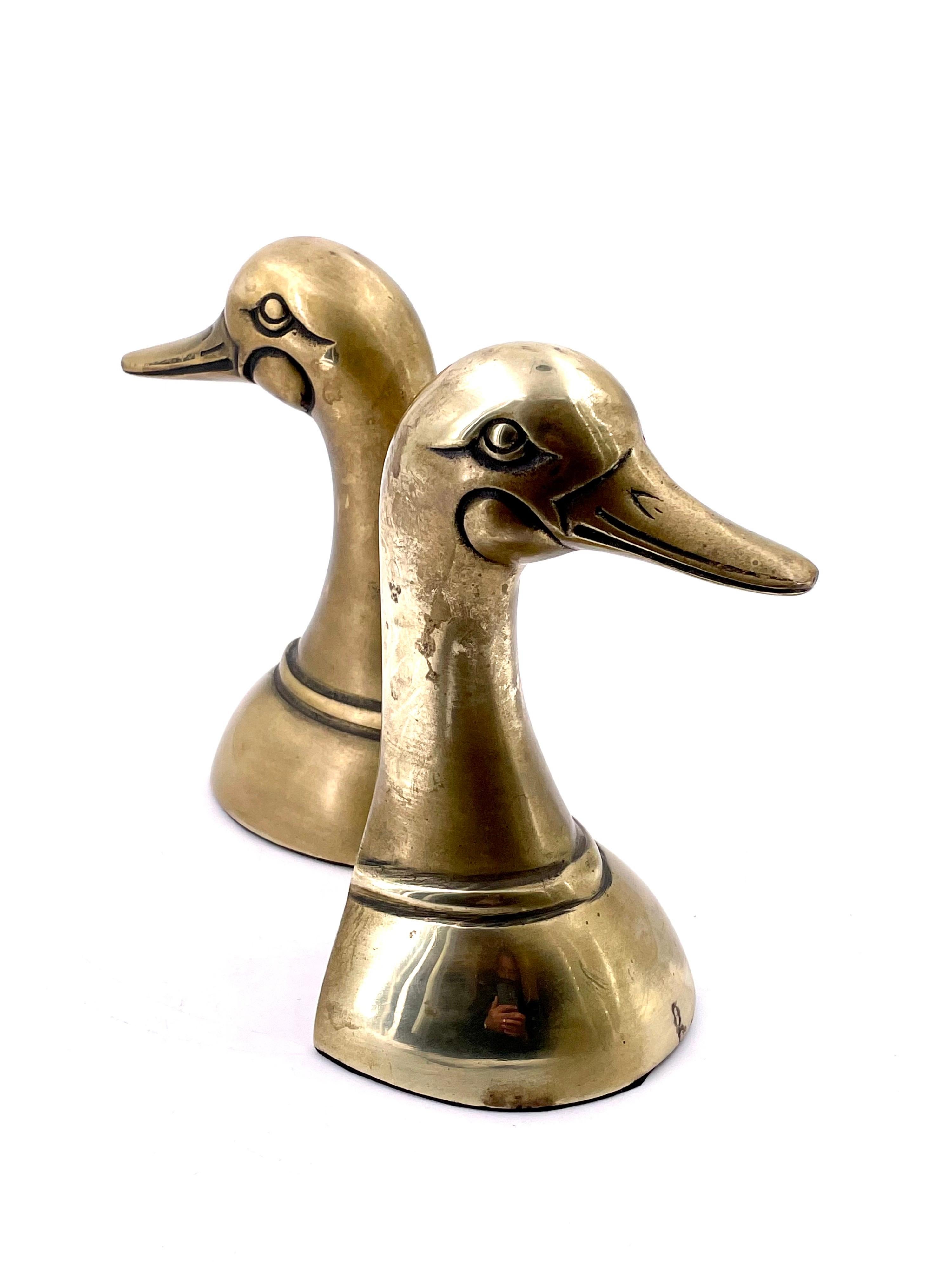 American Mid-Century Modern Patinated Brass Duck Bookends