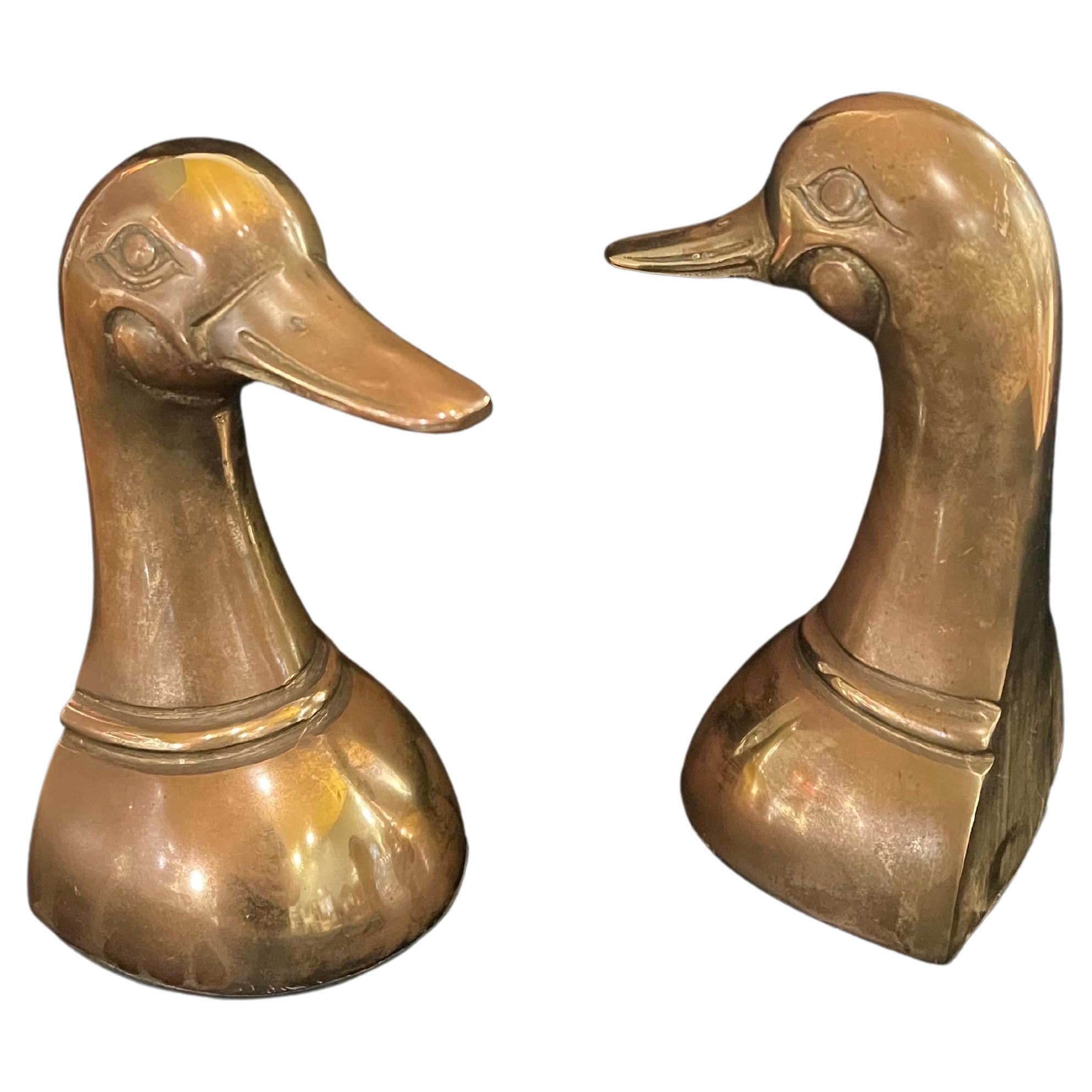 Korean Mid-Century Modern Patinated Brass Duck Bookends